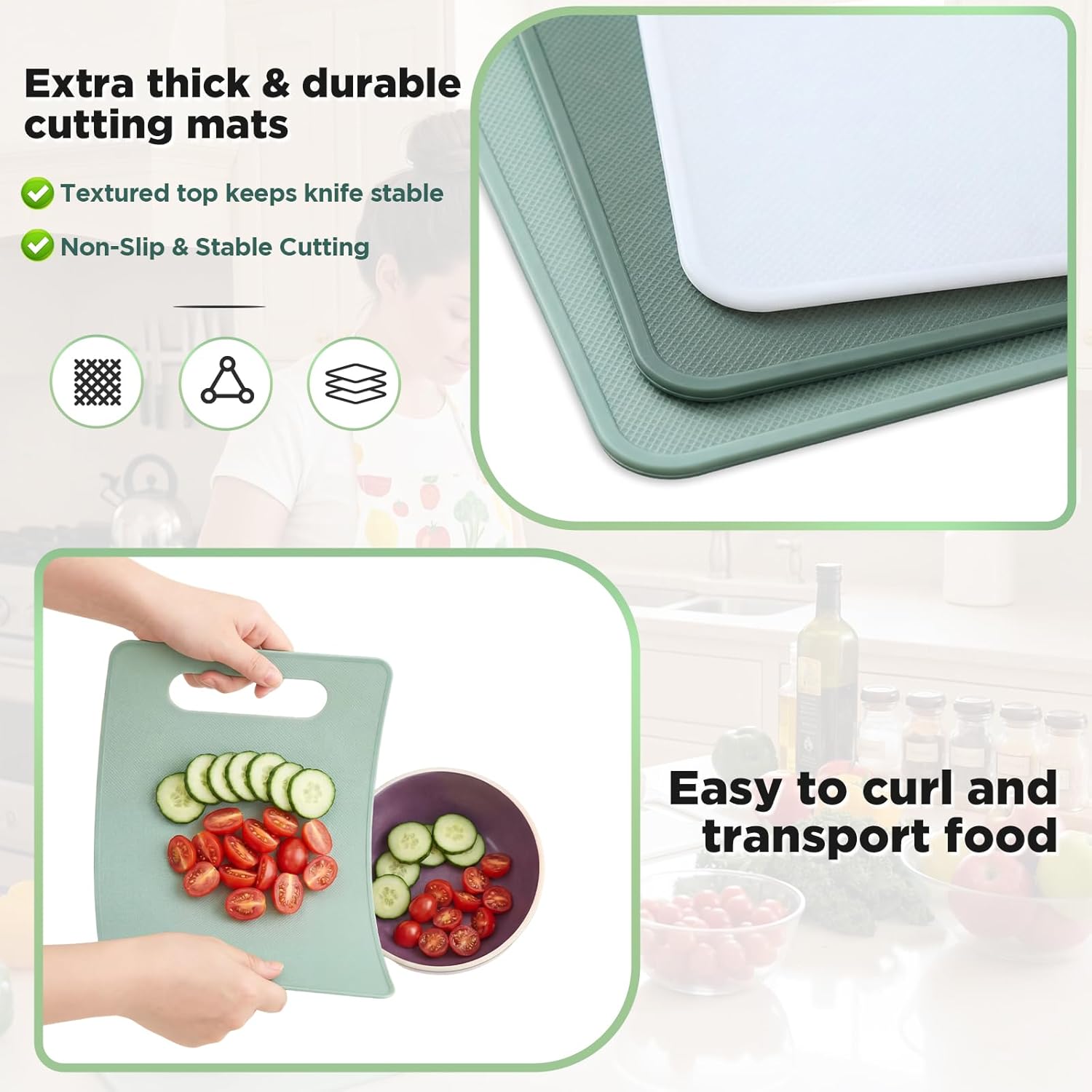 3 Pcs Small Cutting Boards for Small Kitchen, Thin Plastic Cutting Board Set with Easy Grip Handle, Space Saving Colorful Boards for Apartment, RV, Meat, Vegetables