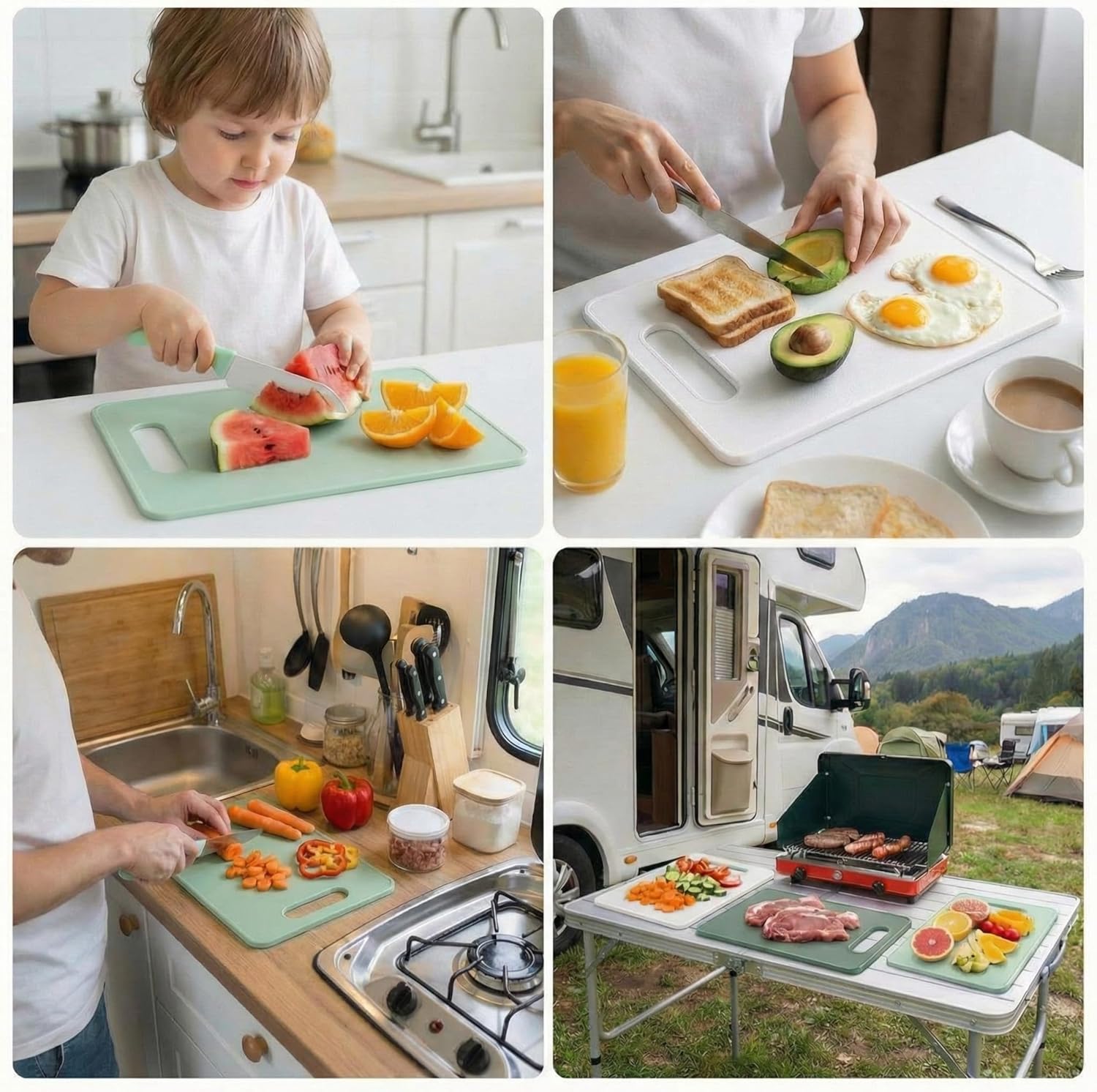 3 Pcs Small Cutting Boards for Small Kitchen, Thin Plastic Cutting Board Set with Easy Grip Handle, Space Saving Colorful Boards for Apartment, RV, Meat, Vegetables