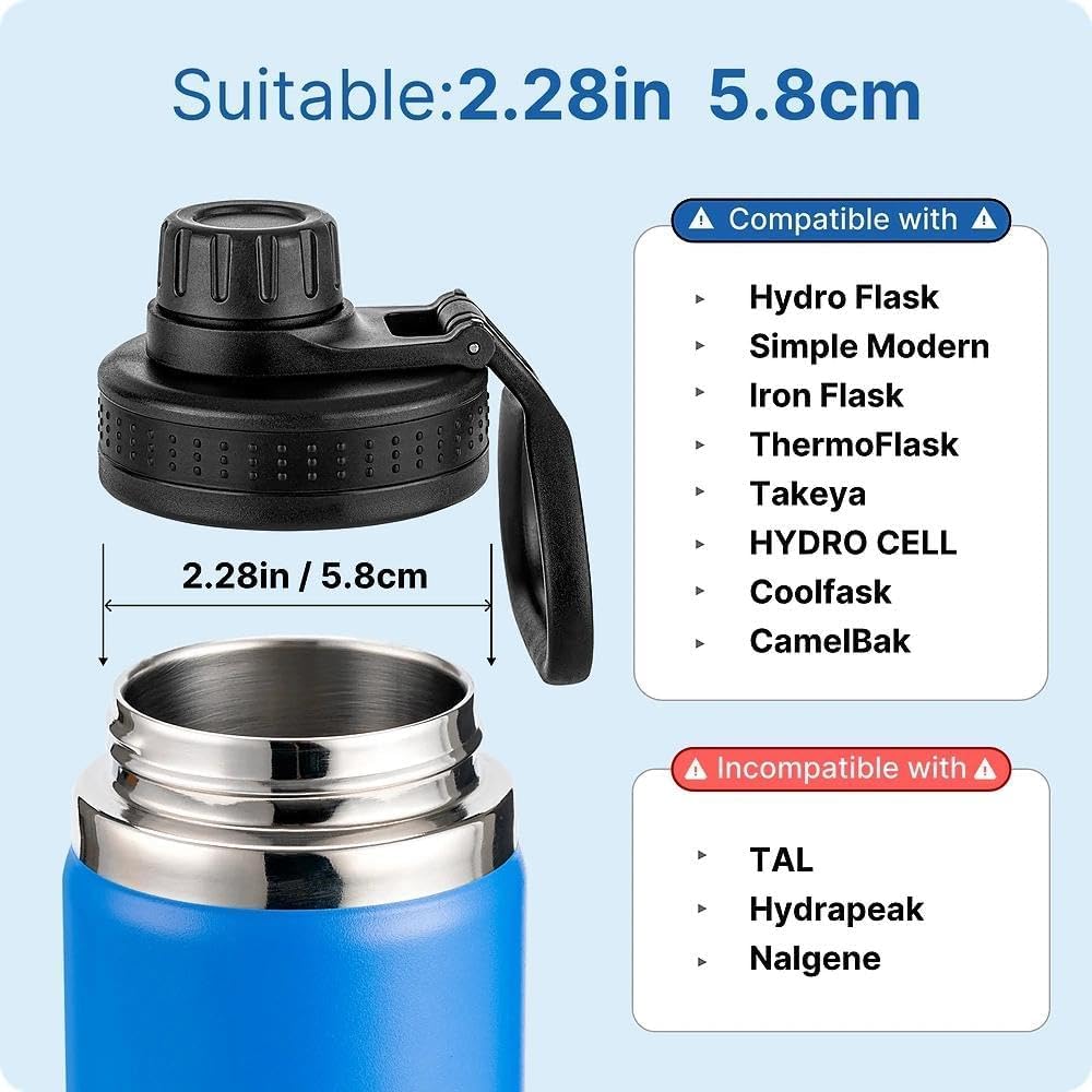 Replacement Spout Lid for Hydro Flask Wide Mouth Bottles 12/16/18/22/32/40/64oz – 2.28" Leak-Proof Sports Cap Accessory, Secure Fit