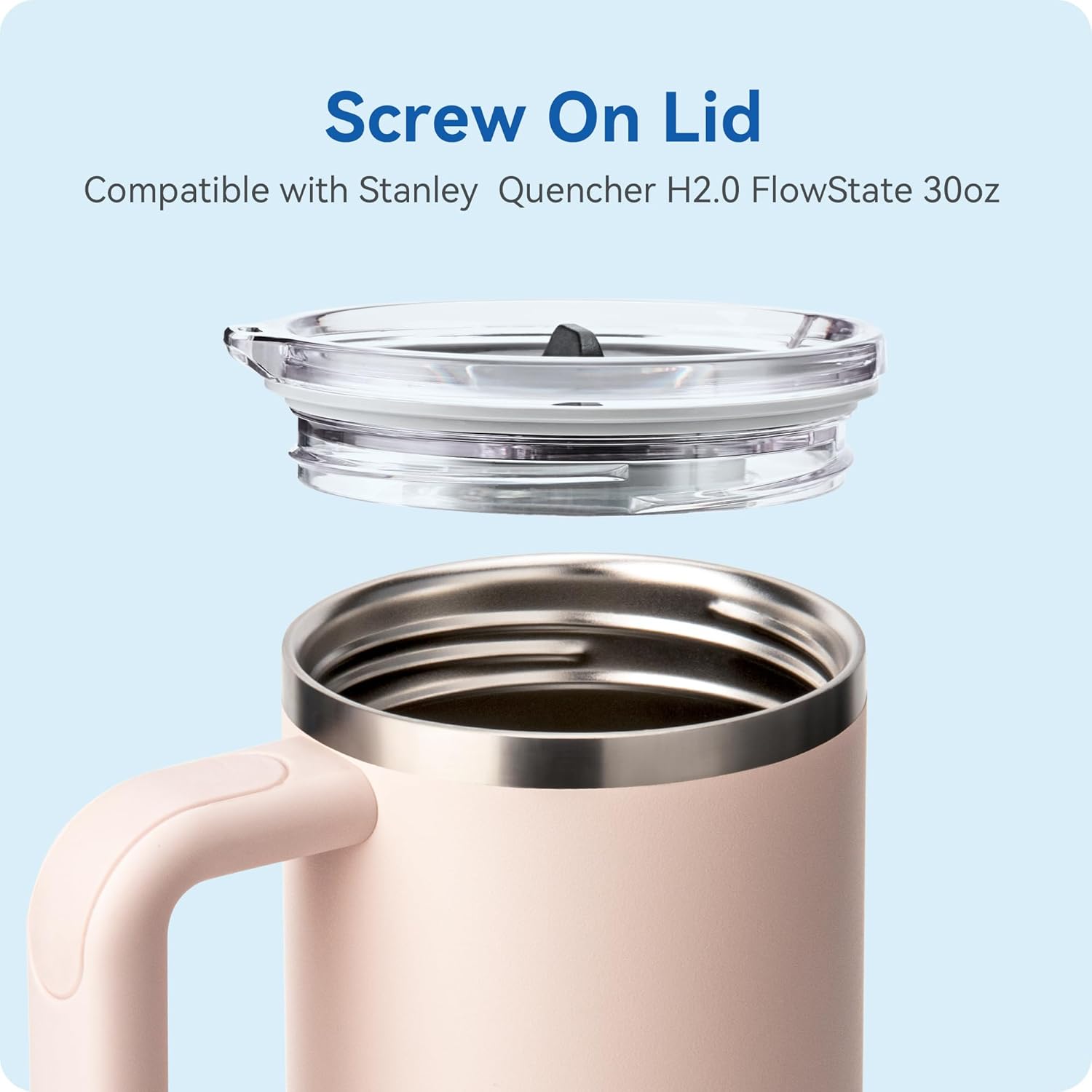 Replacement Lid for Stanley Quencher H2.0&1.0 30oz Tumblers，Leak-Proof Threaded Cover with Straw-Friendly Design, BPA-Free Transparent Lid Compatible with Stanley FlowState 30 oz 1 Pack