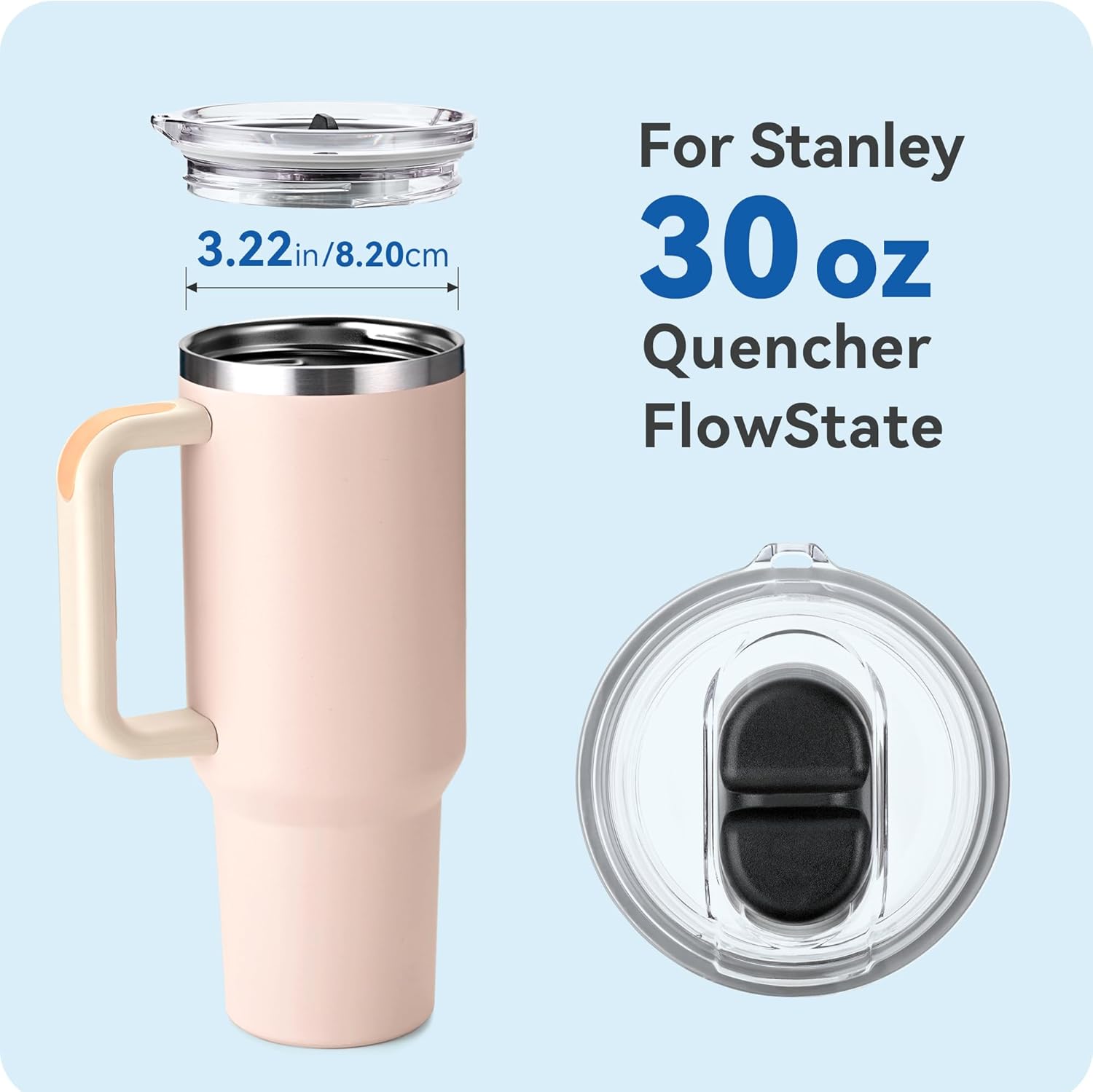 Replacement Lid for Stanley Quencher H2.0&1.0 30oz Tumblers，Leak-Proof Threaded Cover with Straw-Friendly Design, BPA-Free Transparent Lid Compatible with Stanley FlowState 30 oz 1 Pack