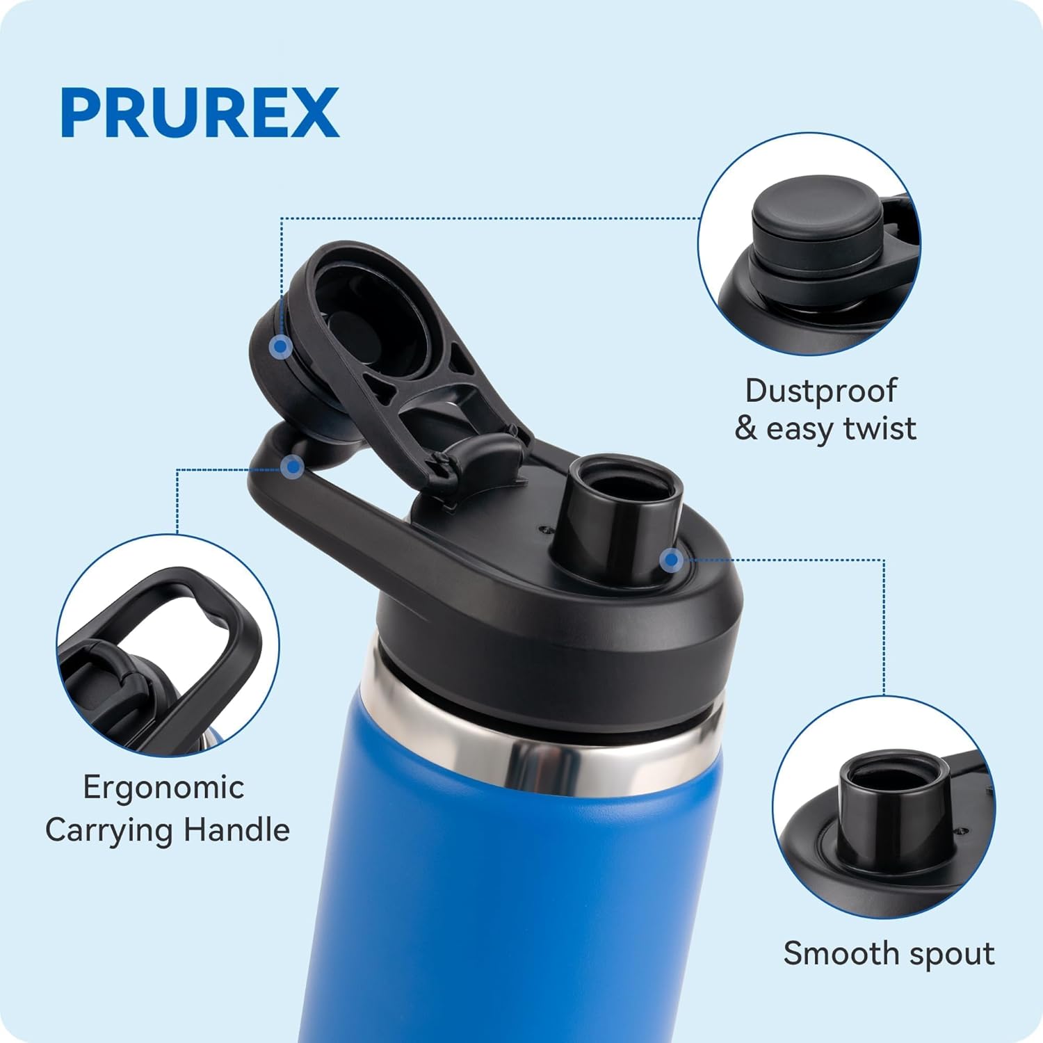 Wide Mouth Spout Lid for Hydro Flask 12-64 oz & More | Compatible Replacement Chug Lid for 2.28" Inner Diameter Bottles - Durable, BPA-Free & Leak-Proof 1 Pack