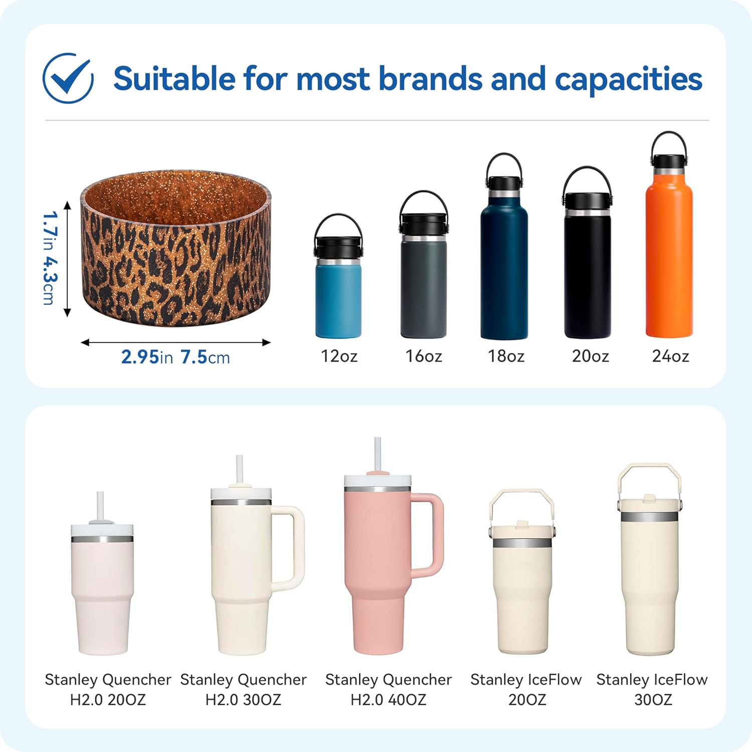 Silicone Boot for Stanley Quencher Tumbler 20/30/40 oz & IceFlow 20/30oz,Owala Tumbler 24 oz,Hydro Flask 12-24oz,-Non-Slip Bottom Protector for Bottom Size 2.8-2.95" BPA-Free Cup Sleeve