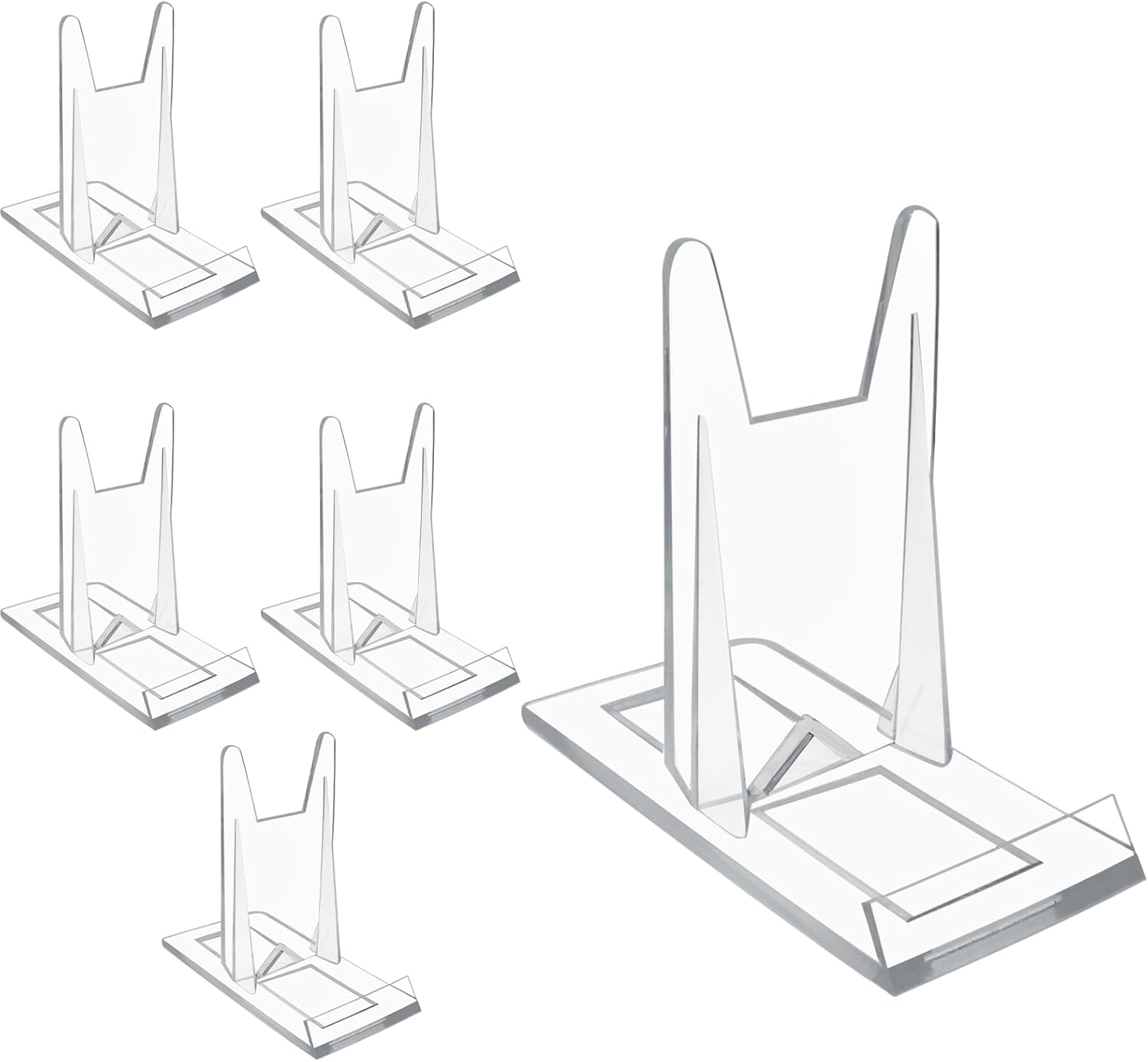 Biaungdo 6 Pcs Acrylic Book Display Stand, Adjustable Clear Display Holder Easel Collector Stand, Compact Desktop Stand for Photos, Postcard, Magazine, Artworks