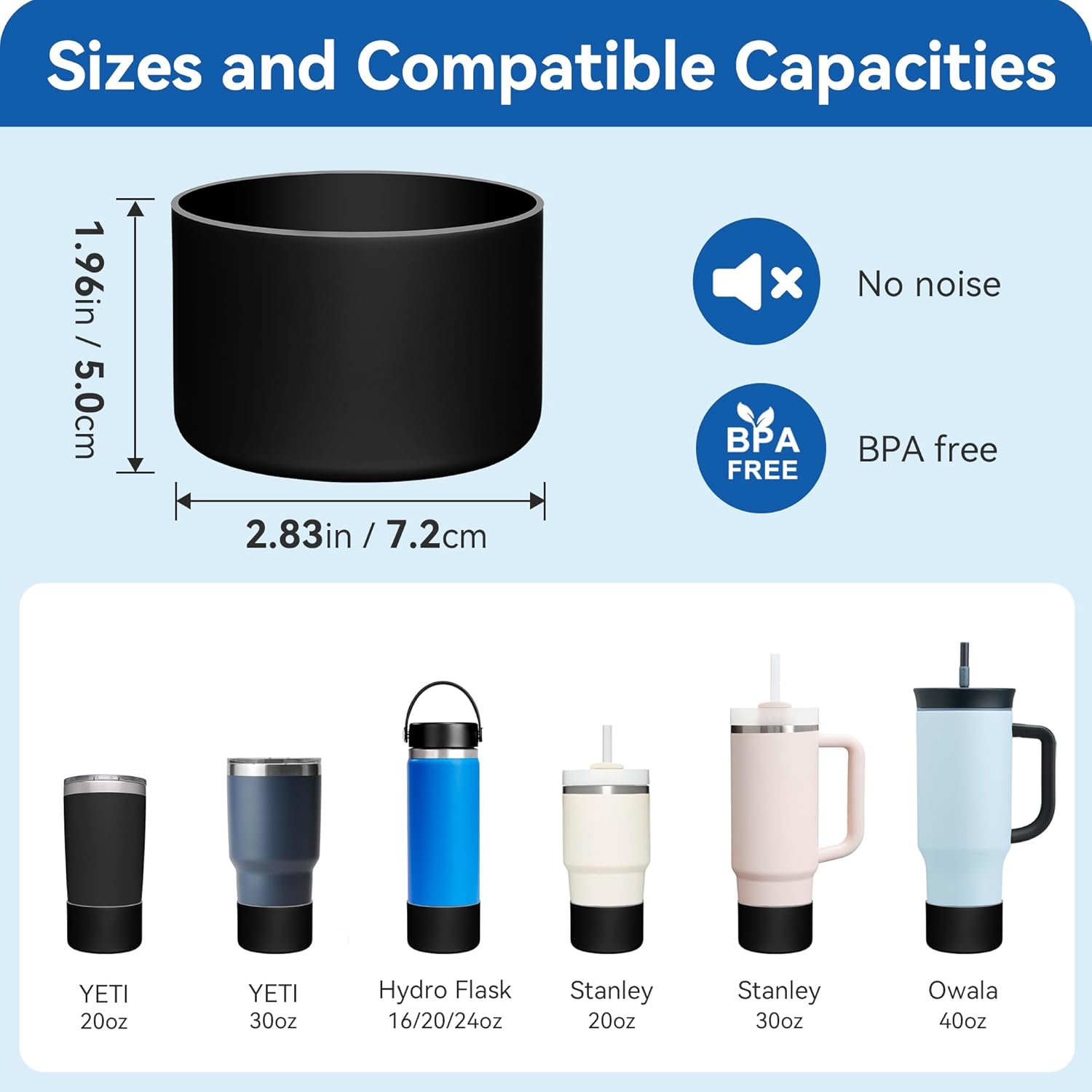 2 Pack Silicone Boot Protectors | Compatible with YETI Rambler 20/30oz, 10oz Tumbler, 20/30oz Travel Mugs | Universal Fit for 2.75-2.85" Base | BPA-Free | Dishwasher Safe Black