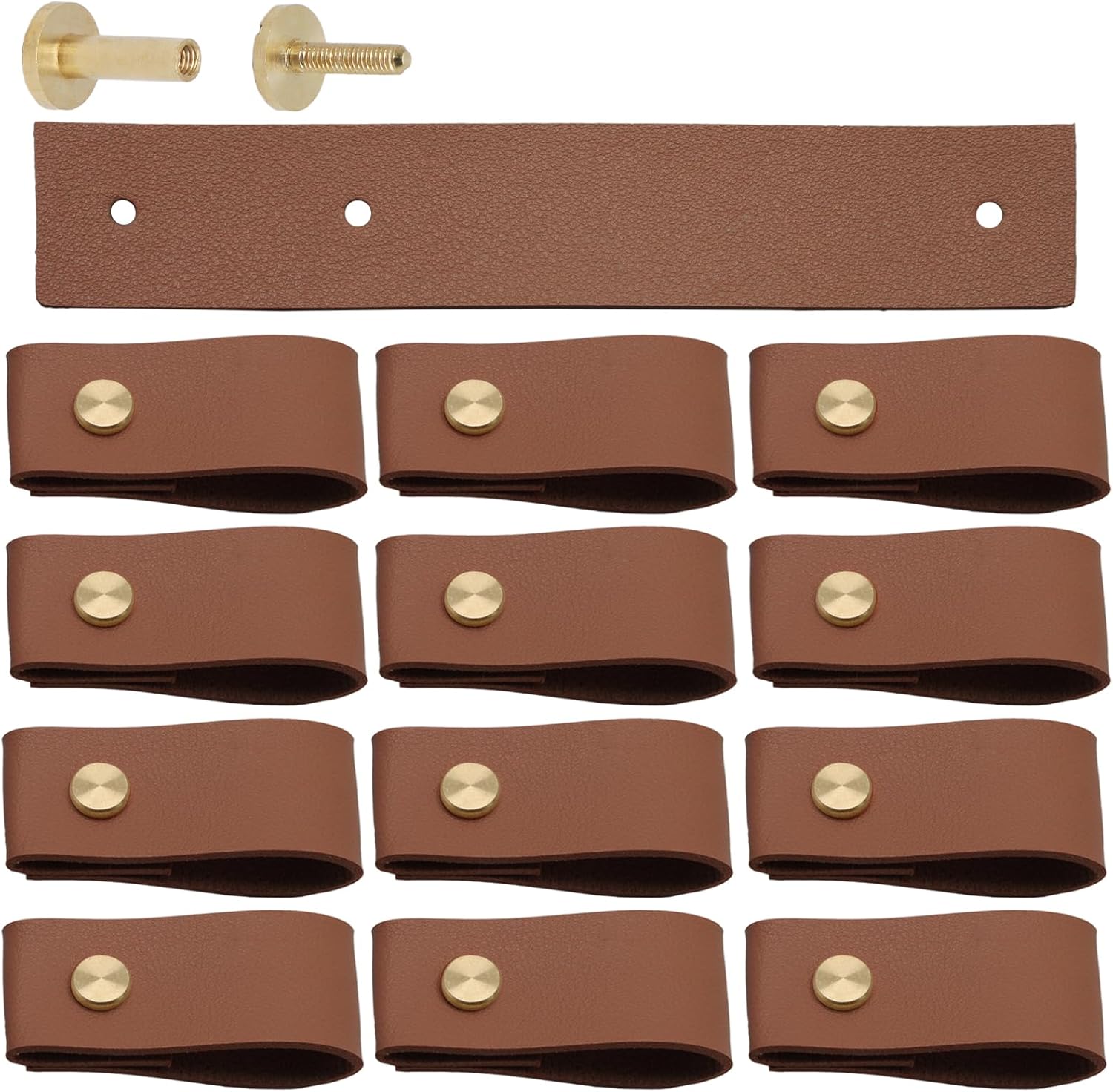 Biaungdo 12 Pack Leather Drawer Pulls, Brown Single Hole Leather Dresser Knobs Leather Pulls Cabinet Door Handle for Kitchen, Cabinet, Drawers, Closet, Dresser, Cupboard
