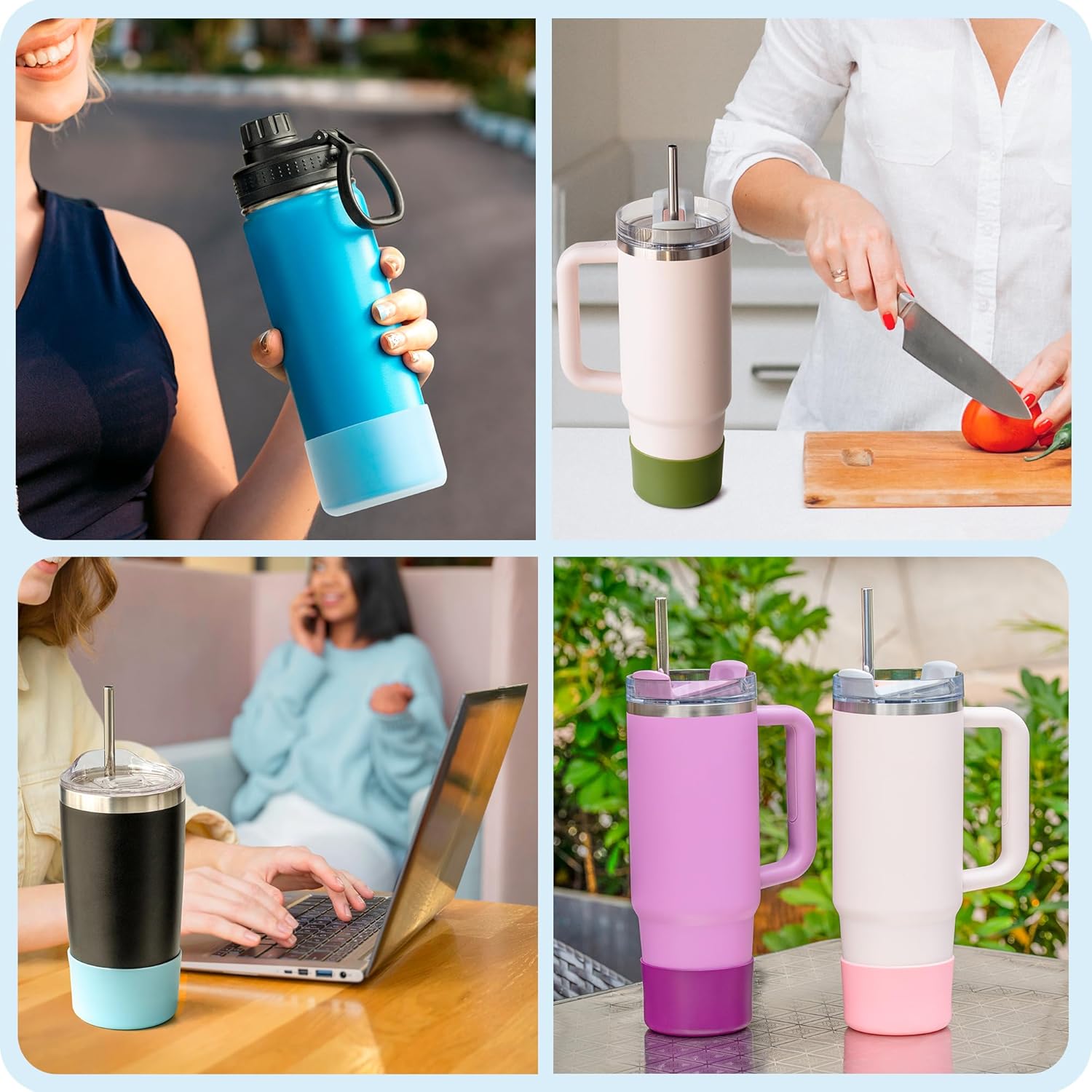 2Pack Silicone Boot Covers | Compatible with Hydro Flask Wide Mouth 20/24oz,Standard Mouth18/ 21/24oz,24oz Travel&2-20oz Water Bottles| 2.75-2.85" Base| Anti-Scratch & Noise Reduction
