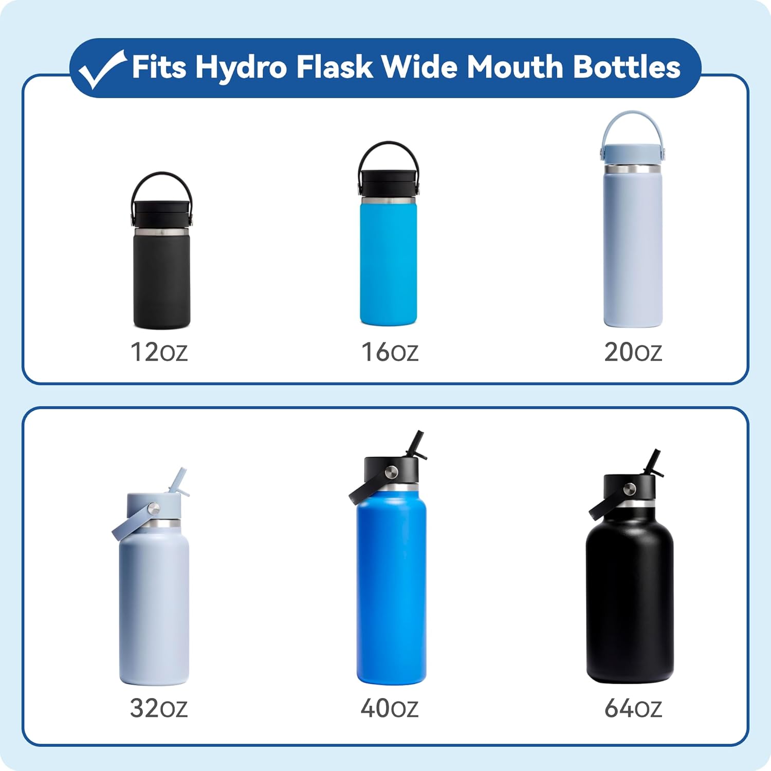 Lid for Hydro Flask Wide Mouth 12/16/18/20/32/40/64 Oz, Replacement Spout Lid Compatible with Hydro Flask Water Bottle, Chug Cap with Flexible Handle