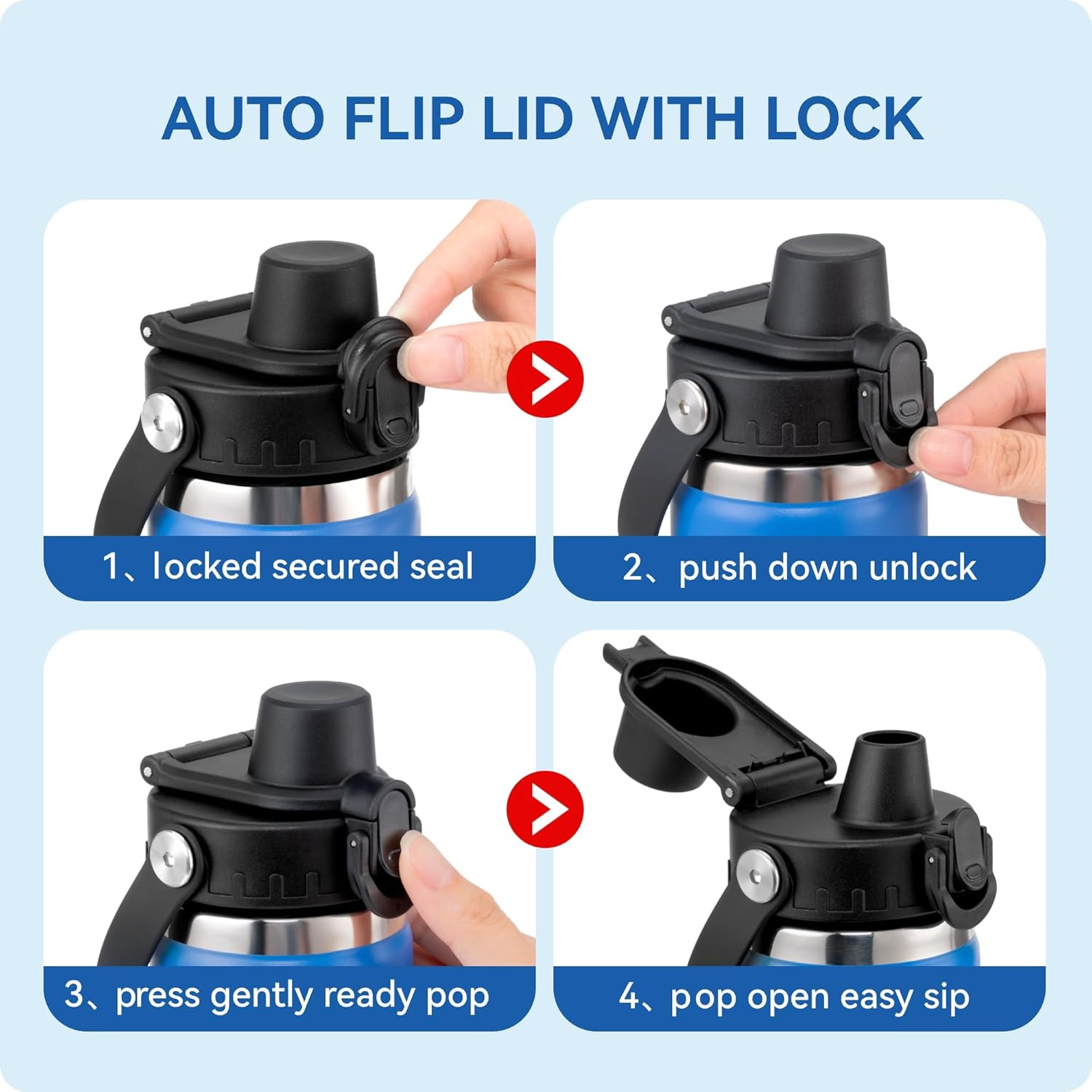 Pop - Up Replacement Lid - Leakproof Spout Cap with Secure Lock, for Hydro Flask, ThermFlask, Takeya & Iron Flask Wide - Mouth Bottles