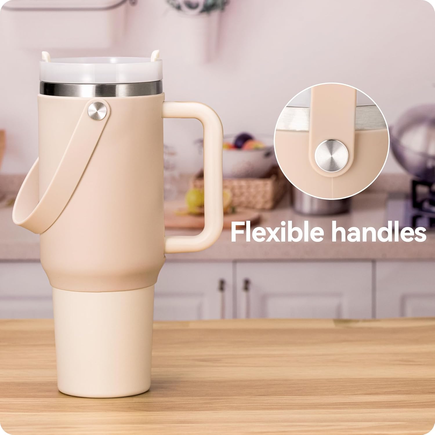 BPA - Free Silicone Carry Handle: Durable Accessory for Stanley Quencher 40oz Black