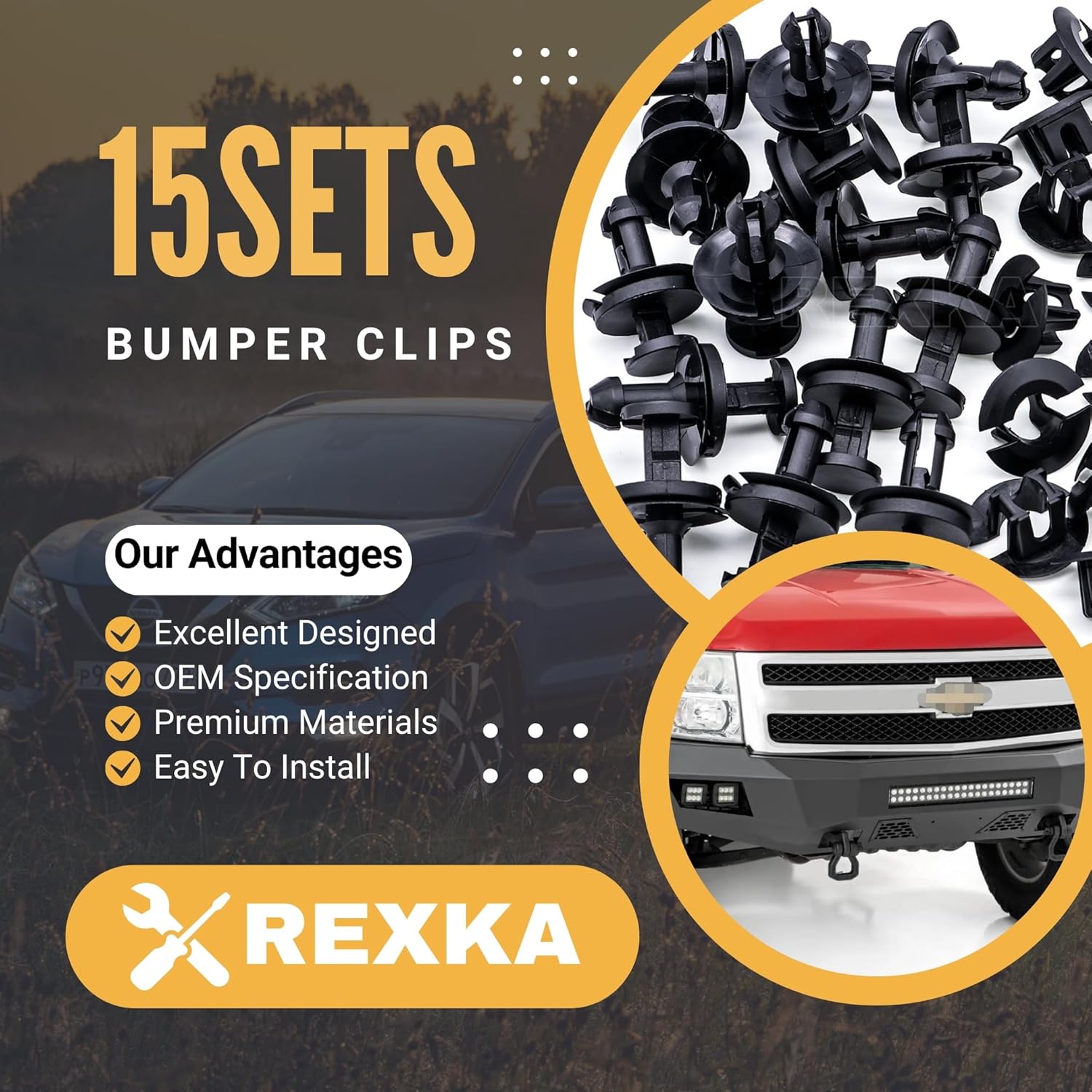 Rexka 15 Sets Silverado Bumper Clips Front Air Dam Deflector Retainer Clips Nut Grommet 15733971 15733970 Fits Chevy Trucks Suburban Tahoe Trailblazer GMC Canyon Savana Sierra Yukon Avalanche