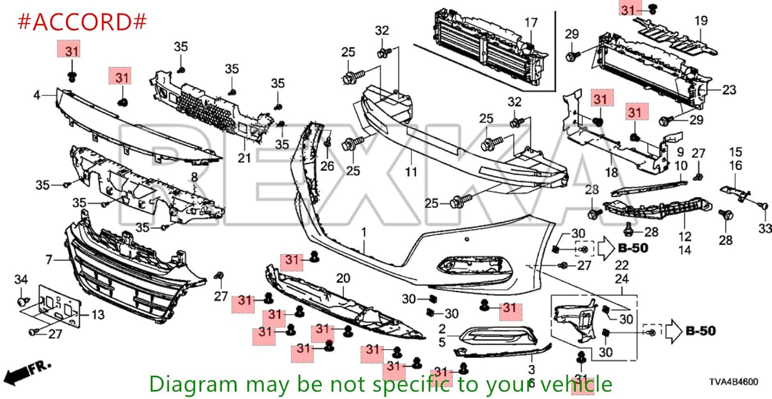 Rexka 40pcs Rear Front Bumper Cover Fender Grille Under Cover Push-Type Retainer Clip Fastener Rivet 91505-TM8-003 for Honda Acura