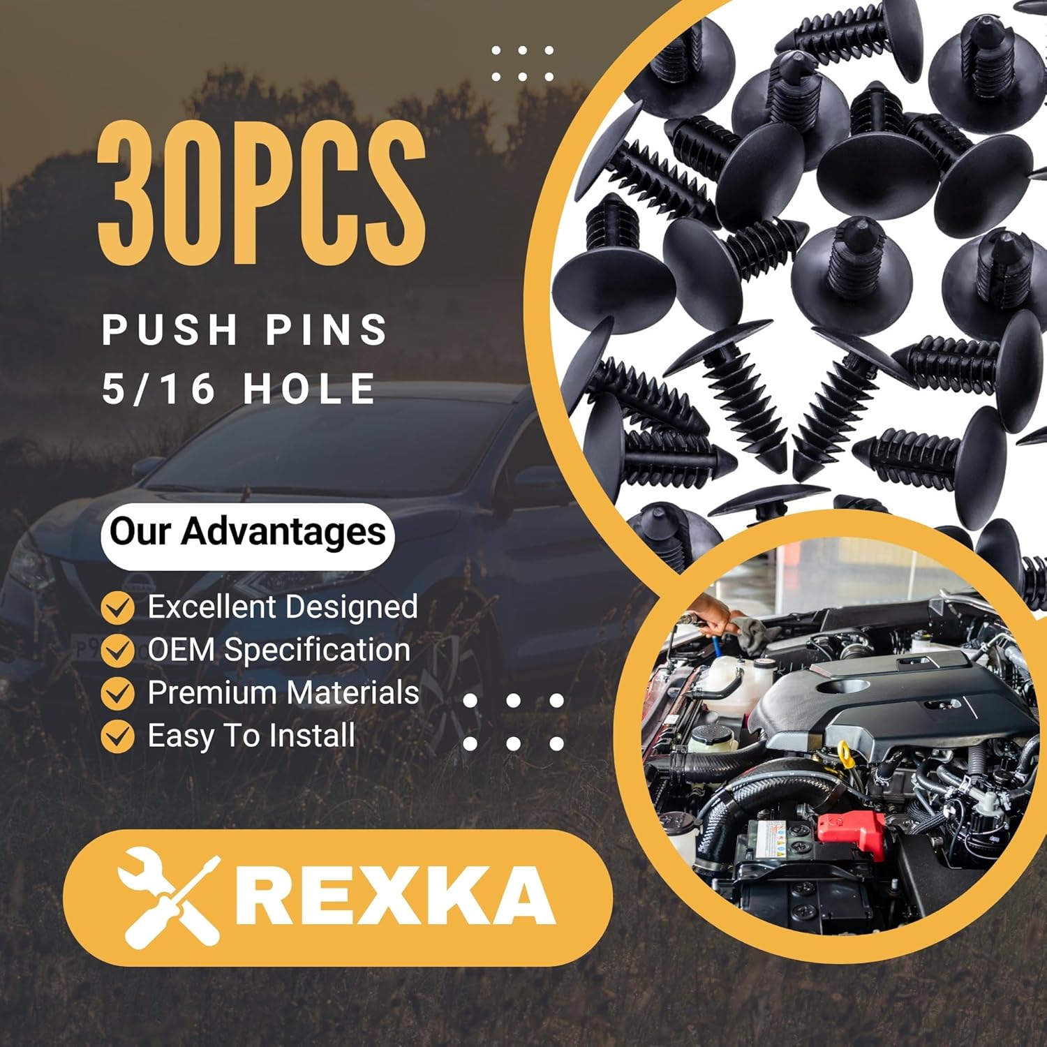 Rexka 30pcs Fender Bumper Shield Fender Liner Push Pin Retainer Clips 6030441 for Jeep Dodge Ram Chrysler