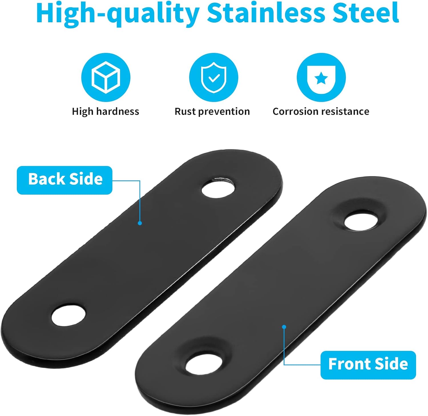 Biaungdo 20 Sets 2" Stainless Steel Flat Plate Straight Bracket, Black Metal Corner Brace Brackets Mending Repair Plate Brace with Screws & Screwdriver for Wood 50mm x 16mm x 2mm