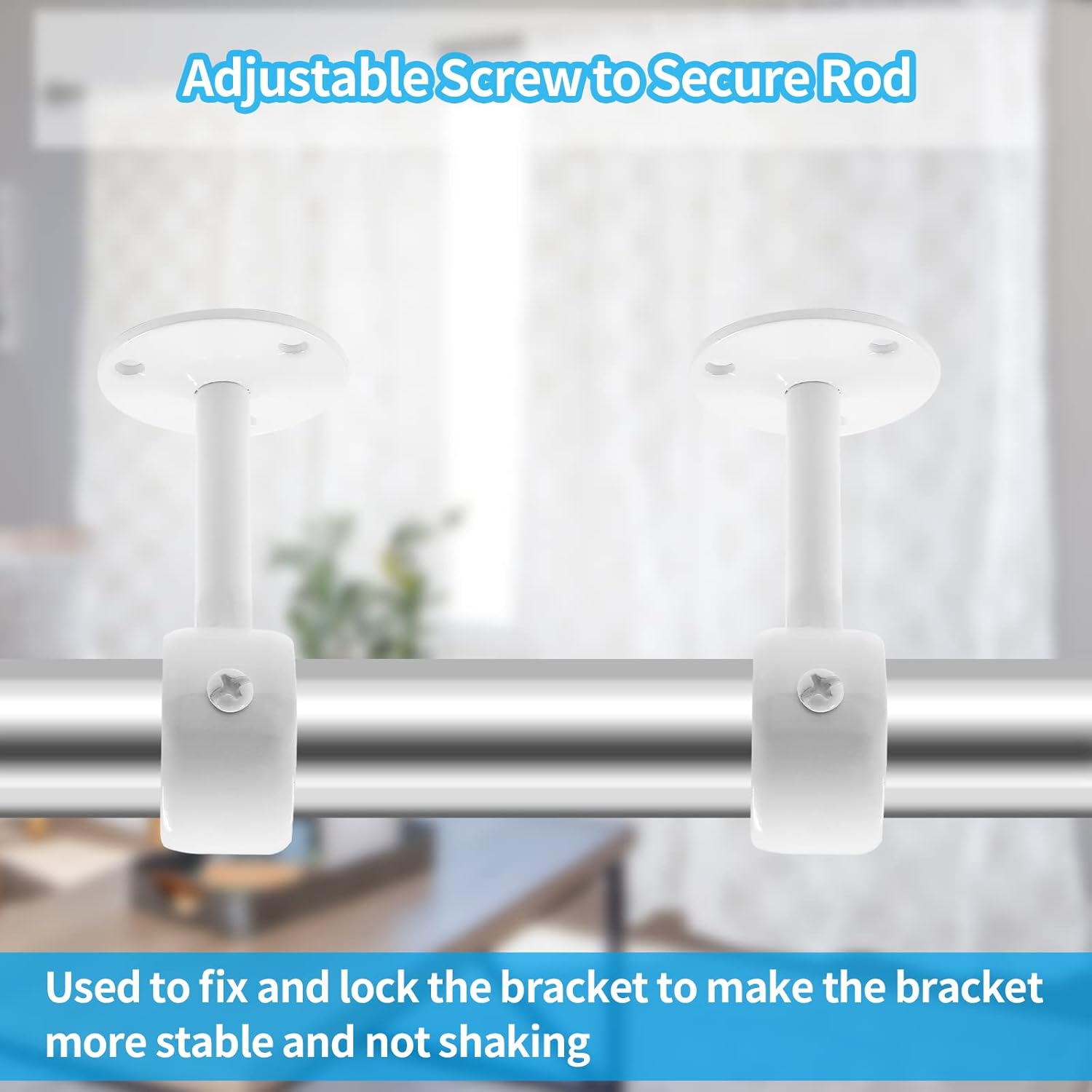 Biaungdo 2 Pcs 1-1/4 Inch Curtain Rod Ceiling-Mount Bracket,Stainless Steel Flange Rod Holder Shower Curtain Closet Rod Holder Ceiling Curtain Rod Brackets with Anchor Screw Kit,White,Locking Design