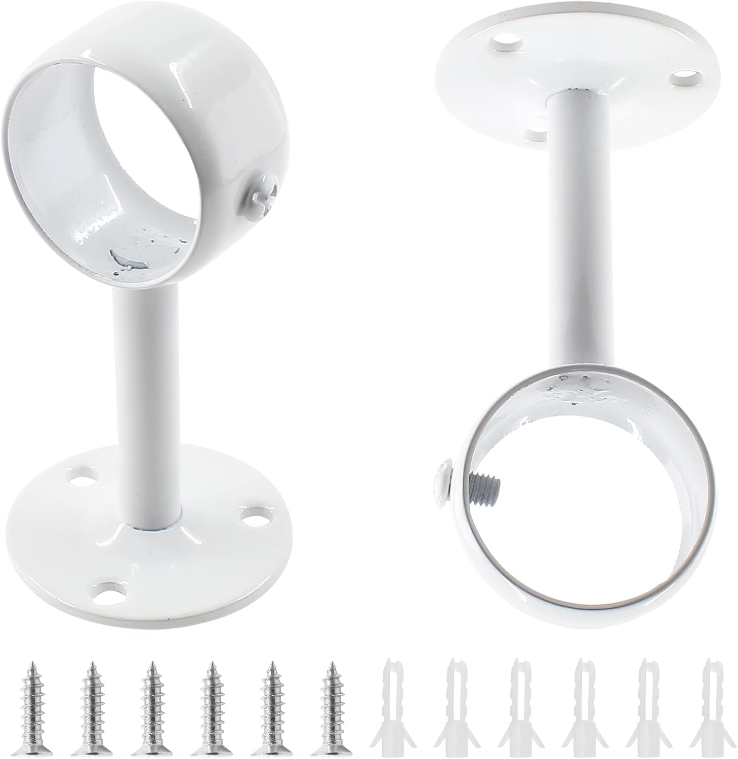 Biaungdo 2 Pcs 1-1/4 Inch Curtain Rod Ceiling-Mount Bracket,Stainless Steel Flange Rod Holder Shower Curtain Closet Rod Holder Ceiling Curtain Rod Brackets with Anchor Screw Kit,White,Locking Design