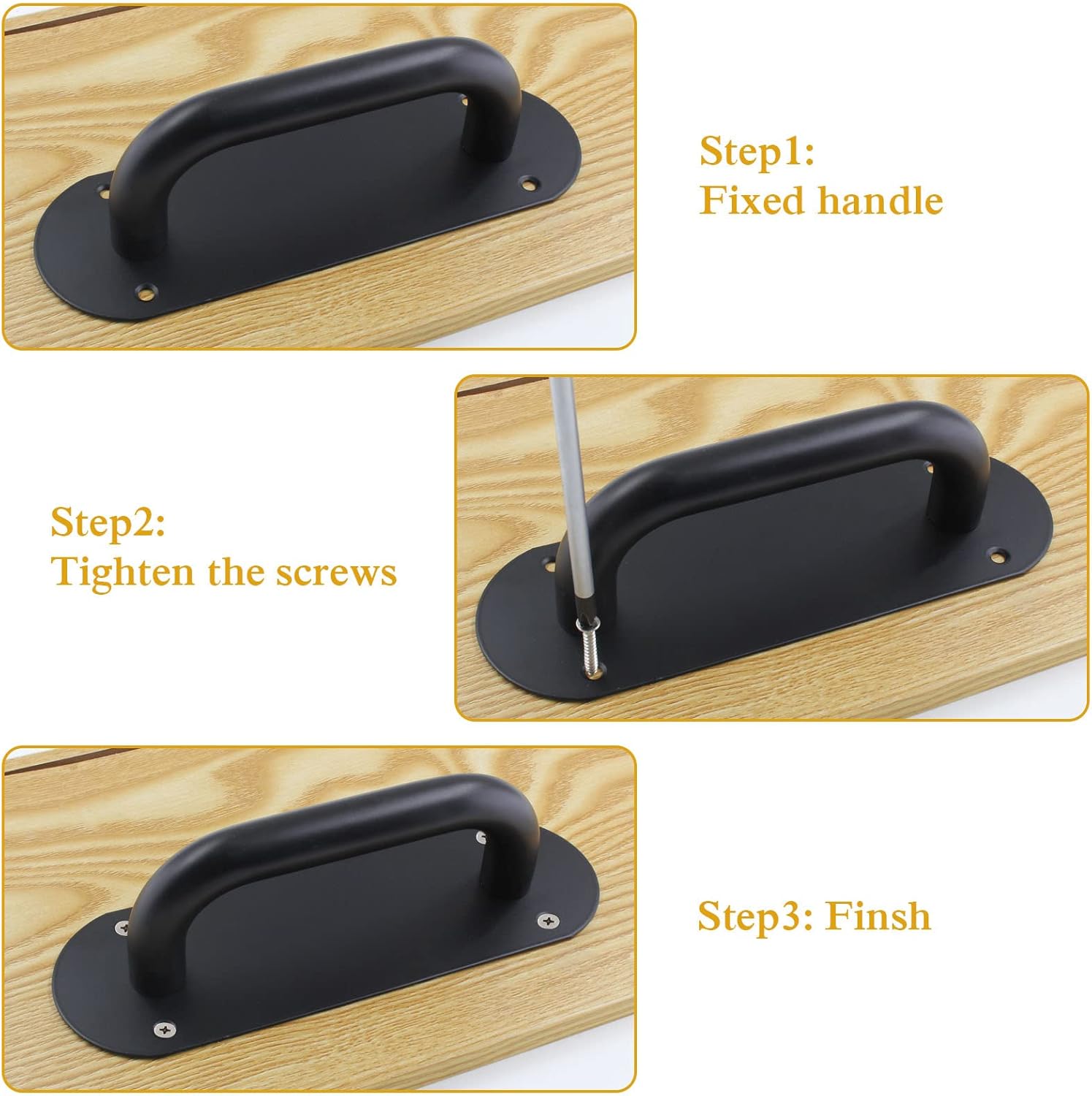 Biaungdo 2 Pack Door Handle Pull Plate, Stainless Steel Door Handle Pull Heavy Duty Barn Door Pull Handles for Sliding Barn Door Kitchen Cabinet, Matte Black 7.8" x 2.5"