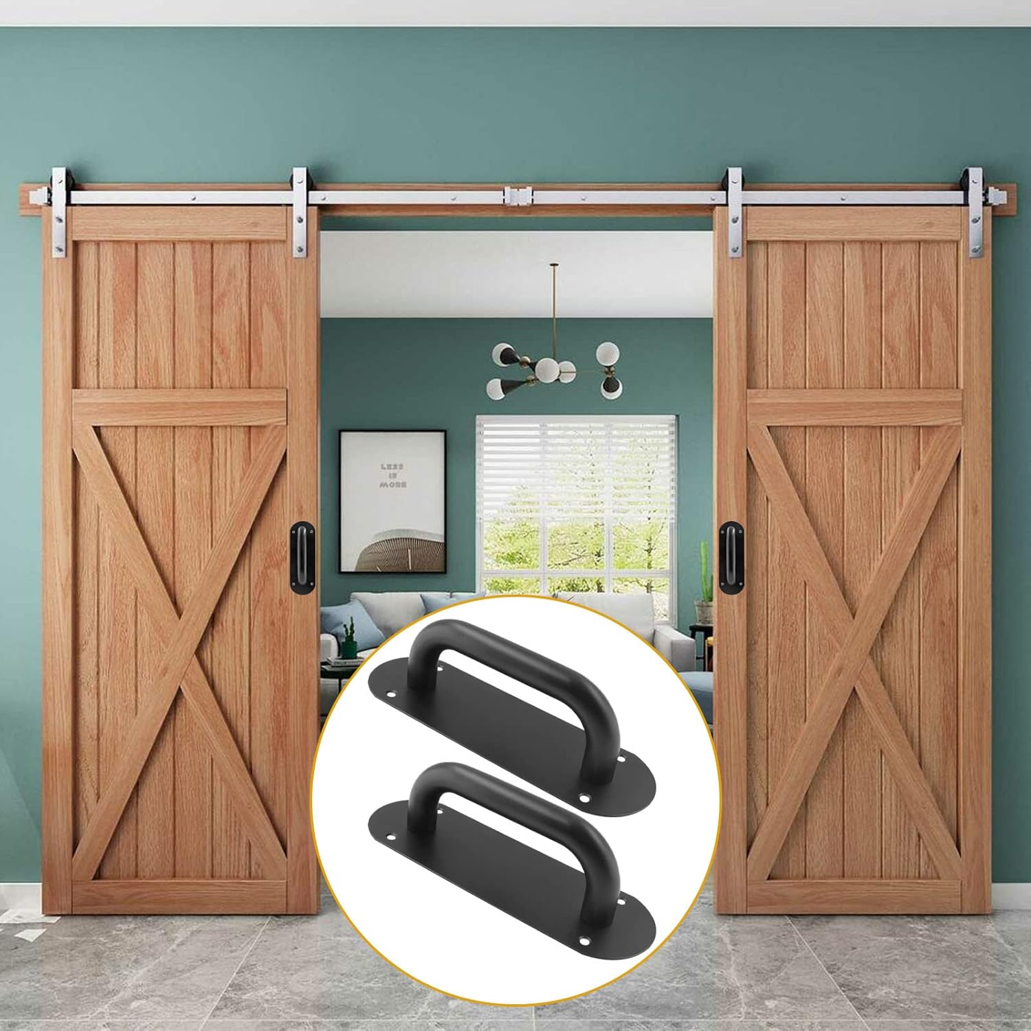 Biaungdo 2 Pack Door Handle Pull Plate, Stainless Steel Door Handle Pull Heavy Duty Barn Door Pull Handles for Sliding Barn Door Kitchen Cabinet, Matte Black 7.8" x 2.5"