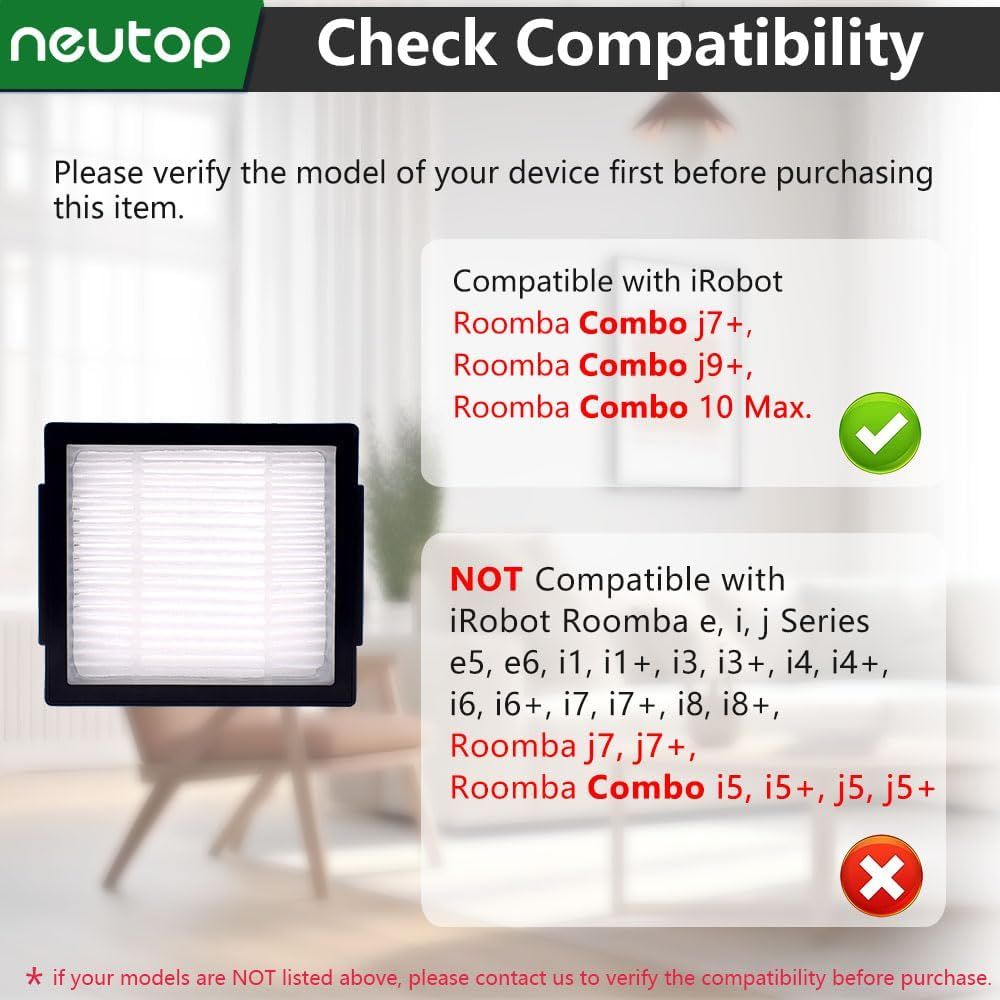 ilter Compatible with iRobot Roomba Combo j7+, Combo j9+, 10 Max, Robotic Vacuum and Mop Replacement ilter Parts, High-Eiency HEPA, 6-Pack