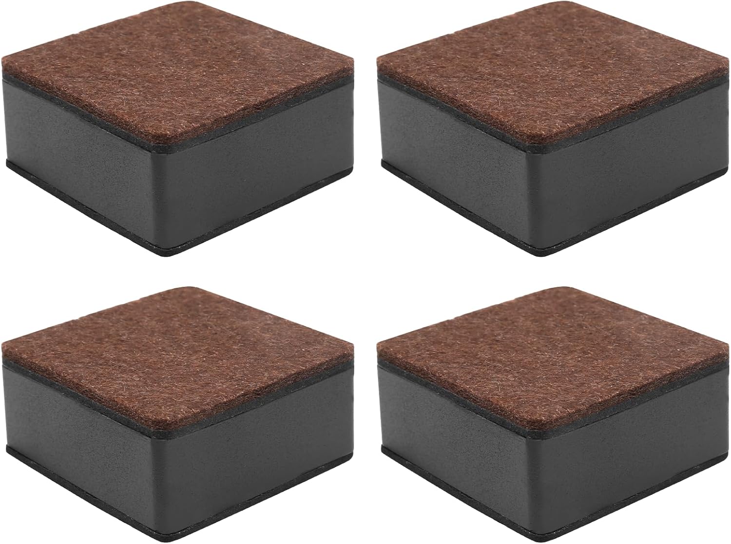 Biaungdo 4 Pcs Self-Adhesive Furniture Risers, Square Furniture Bed Risers, Heavy Duty Carbon Steel Table Sofa Couch Chair Lift Risers with Felt Pad Add 1.2" Height, Black
