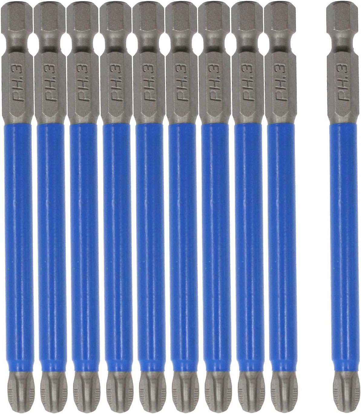 Biaungdo 10Pcs Magnetic PH3 Phillips Bits Set 3.5 inch Long Anti Slip #3 Bit PH3 x 90MM