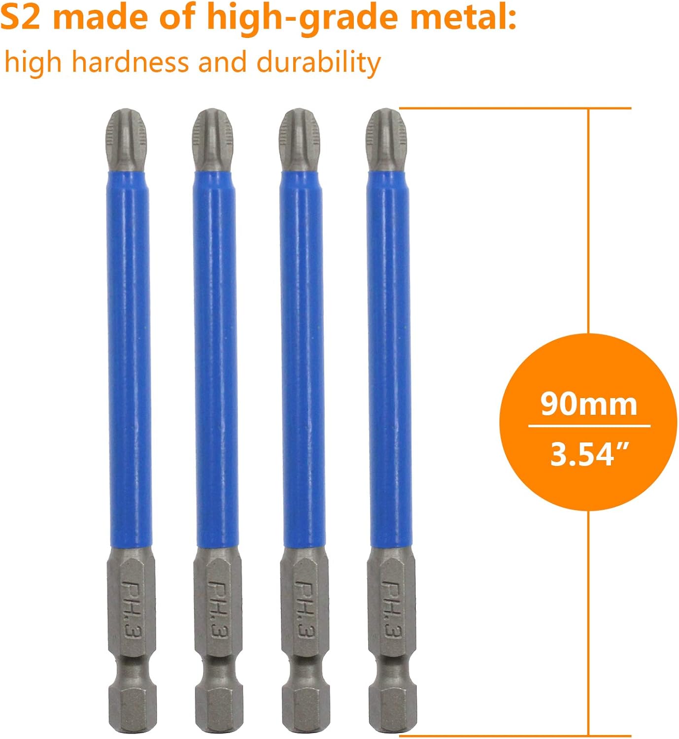 Biaungdo 10Pcs Magnetic PH3 Phillips Bits Set 3.5 inch Long Anti Slip #3 Bit PH3 x 90MM