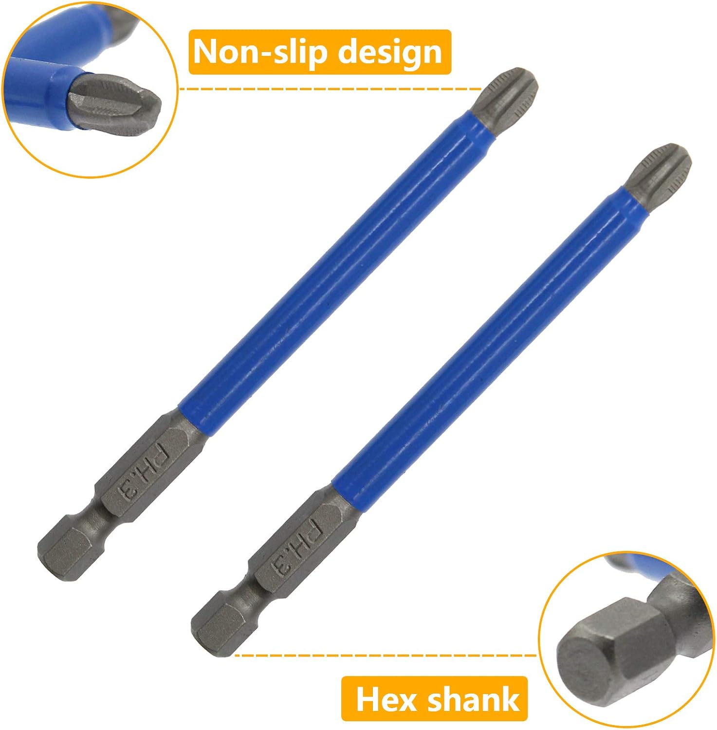 Biaungdo 10Pcs Magnetic PH3 Phillips Bits Set 3.5 inch Long Anti Slip #3 Bit PH3 x 90MM
