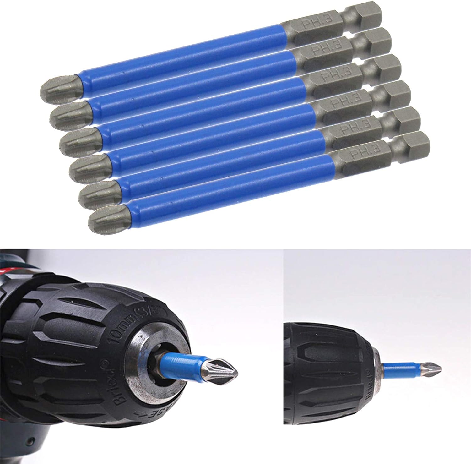 Biaungdo 10Pcs Magnetic PH3 Phillips Bits Set 3.5 inch Long Anti Slip #3 Bit PH3 x 90MM