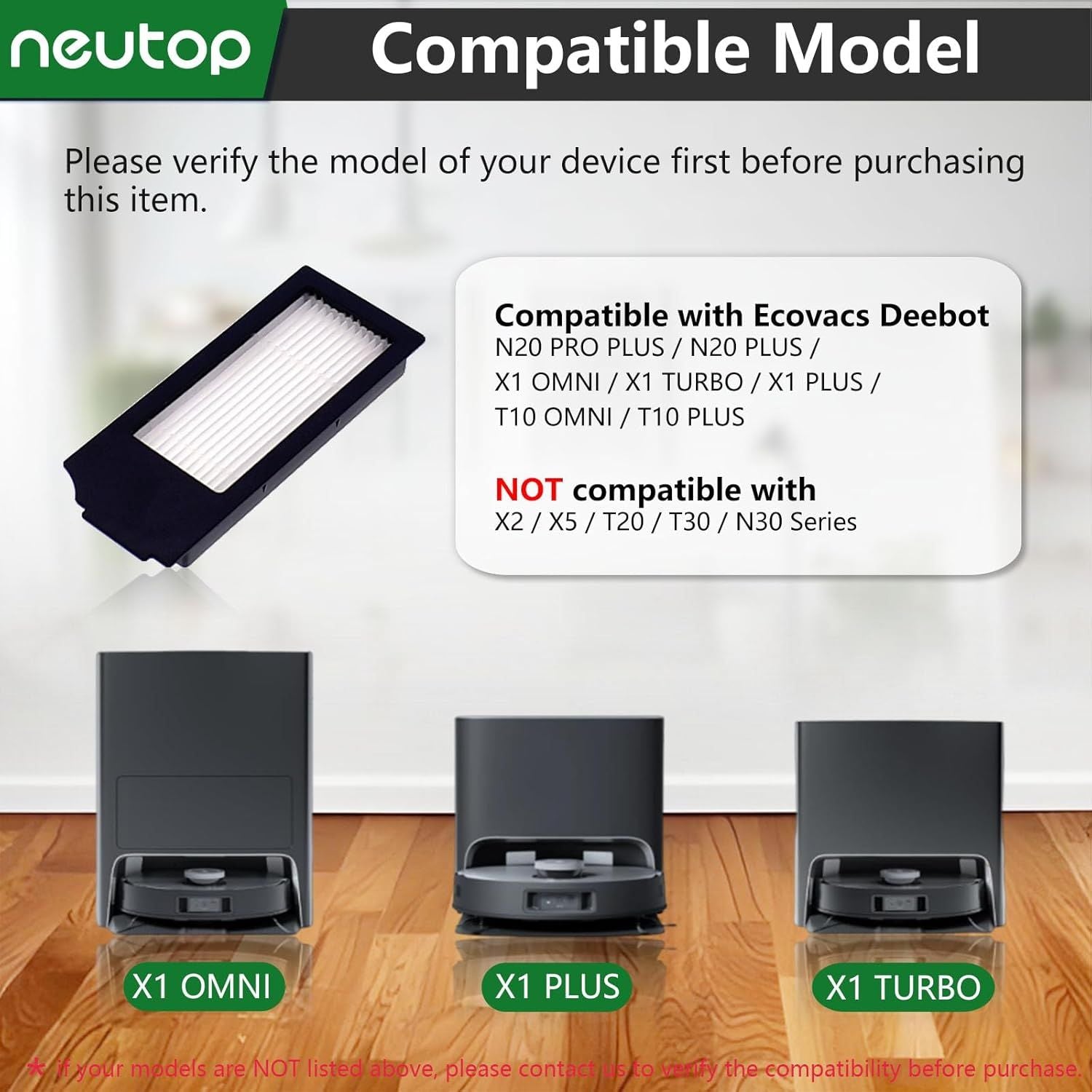 Replacement ilter Sets Compatible with Ecovacs Deebot X1 Plus/Turbo/Omni, T10 Omni/Plus, N20 Plus/Pro Plus, Robot Vacuums, 4-Pack.
