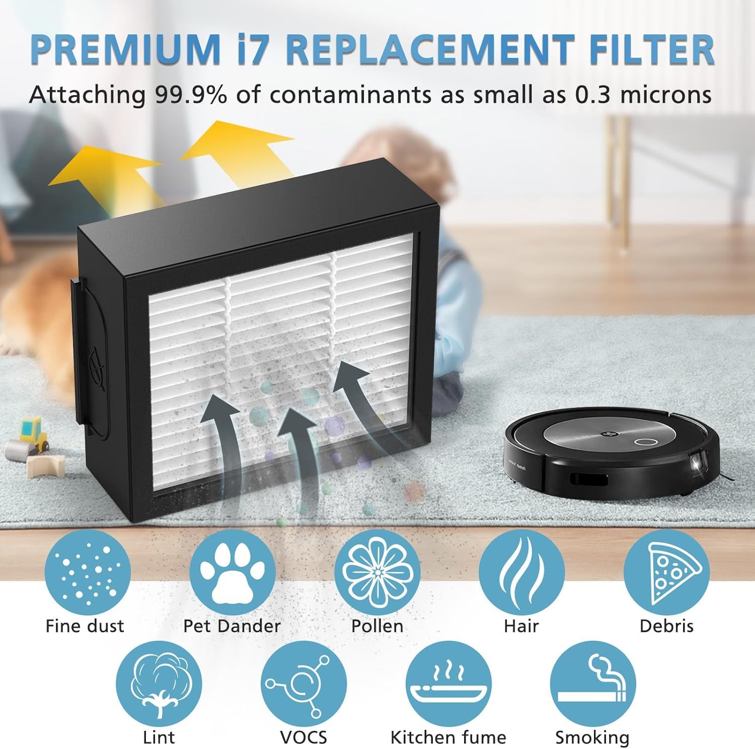 ilter Replacement or iRobot Roomba e, i and j Series i7 i7+/plus i3 i3+ E5 E6 E7 i4 i6 i6+ i8 i8+ Robot Vacuum Cleaners parts, 9 Pack High Eiciency 4639161 ilters