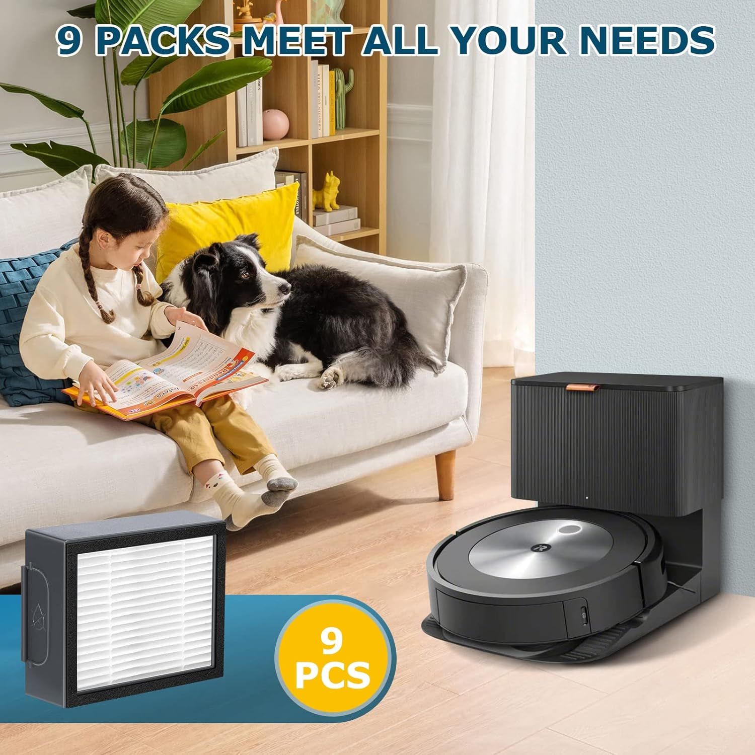ilter Replacement or iRobot Roomba e, i and j Series i7 i7+/plus i3 i3+ E5 E6 E7 i4 i6 i6+ i8 i8+ Robot Vacuum Cleaners parts, 9 Pack High Eiciency 4639161 ilters