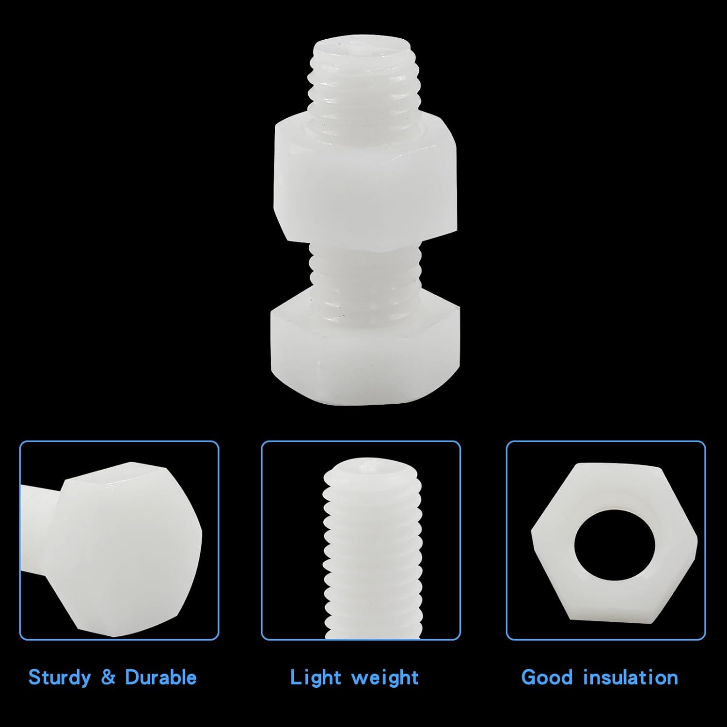 Biaungdo 20 Pair M12 x 30mm Nylon Hex Bolts, White Plastic Hex Bolts Full Thread Hex Head Screws and Nuts Set
