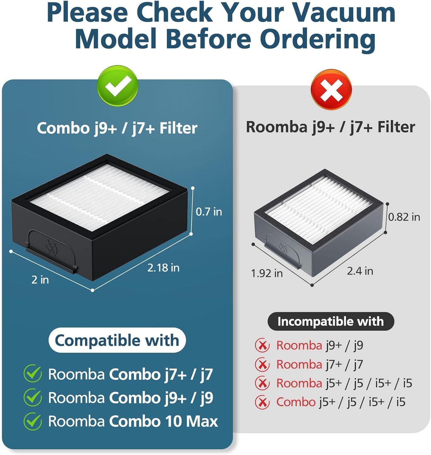 Combo 10 Max/ j9+/ j7+ HEPA ilters ONLY Compatible With i-Robot Roomba Combo 10 Max, Combo j9+, Combo j7+ Robot Vacuum 𝗡𝗼𝘁 𝗙𝗶𝘁 𝗳𝗼𝗿𝗥𝗼𝗼𝗺𝗯𝗮 j7/ j7+/ j9/ j9+