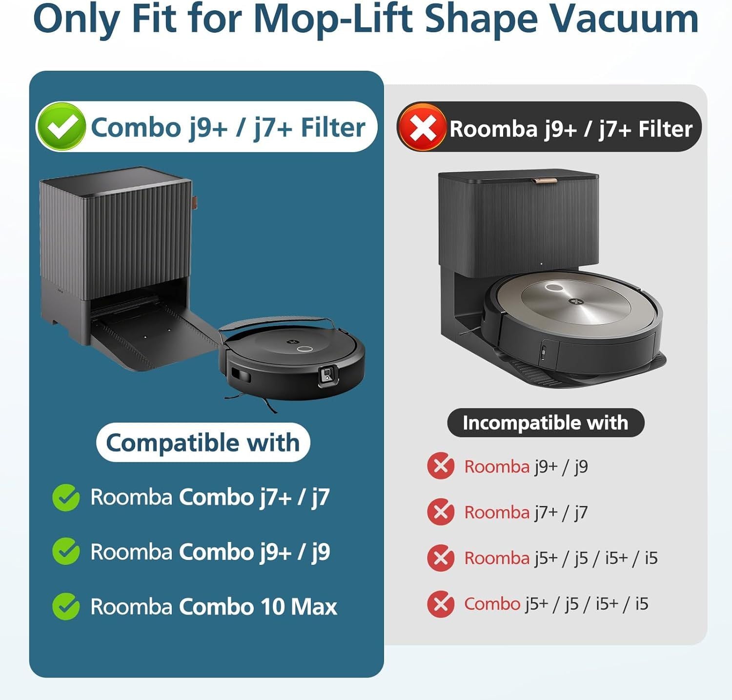 Combo 10 Max/ j9+/ j7+ HEPA ilters ONLY Compatible With i-Robot Roomba Combo 10 Max, Combo j9+, Combo j7+ Robot Vacuum 𝗡𝗼𝘁 𝗙𝗶𝘁 𝗳𝗼𝗿𝗥𝗼𝗼𝗺𝗯𝗮 j7/ j7+/ j9/ j9+
