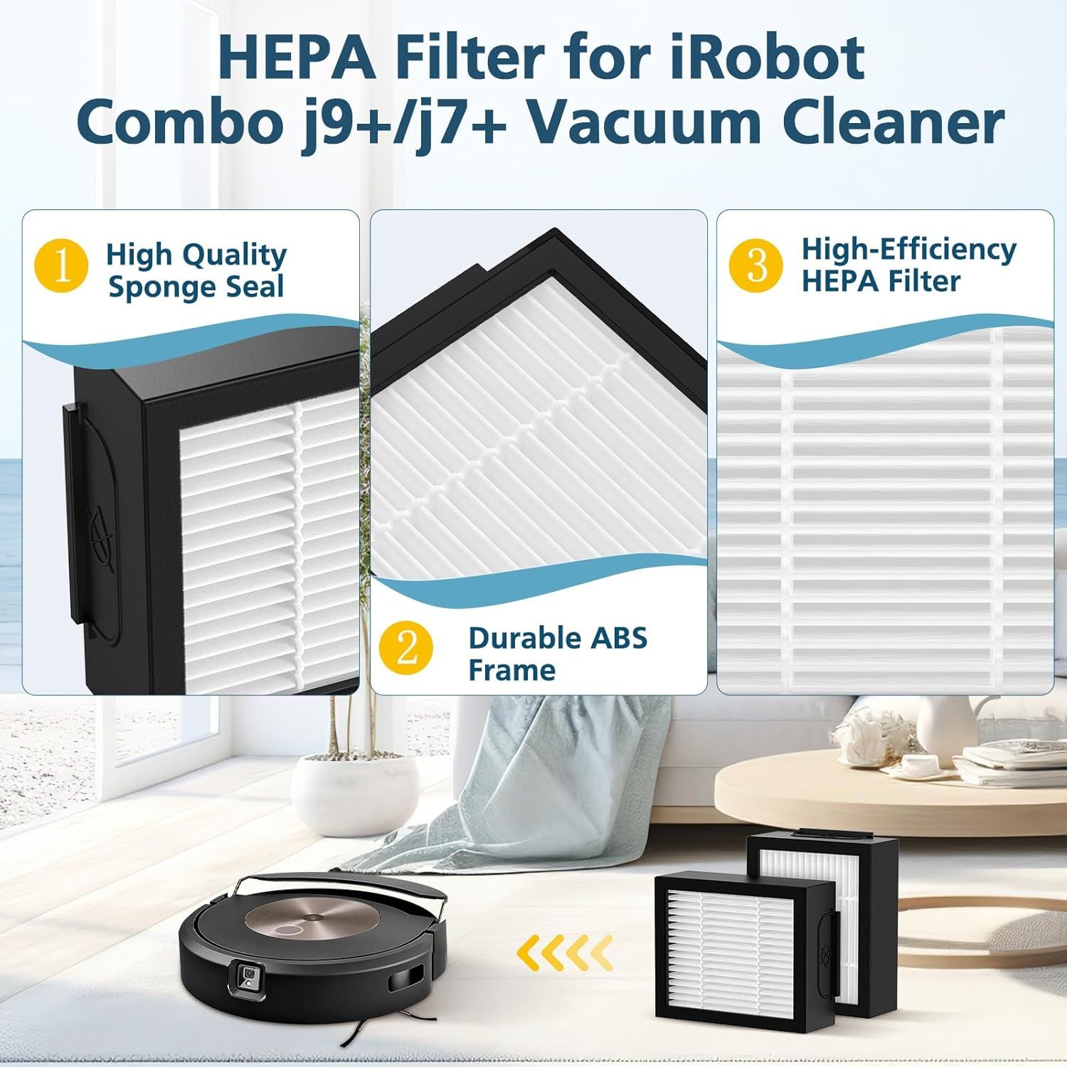 Combo 10 Max/ j9+/ j7+ HEPA ilters ONLY Compatible With i-Robot Roomba Combo 10 Max, Combo j9+, Combo j7+ Robot Vacuum 𝗡𝗼𝘁 𝗙𝗶𝘁 𝗳𝗼𝗿𝗥𝗼𝗼𝗺𝗯𝗮 j7/ j7+/ j9/ j9+