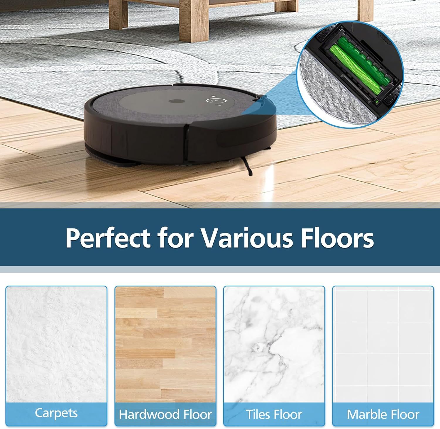 4 Pack Replacement Mop Pad Compatible with iRobot Roomba Combo i5+/ i5/ j5+/ j5 Robot Vacuum and Mop, Washable & Reusable Microiber Cleaning Pads