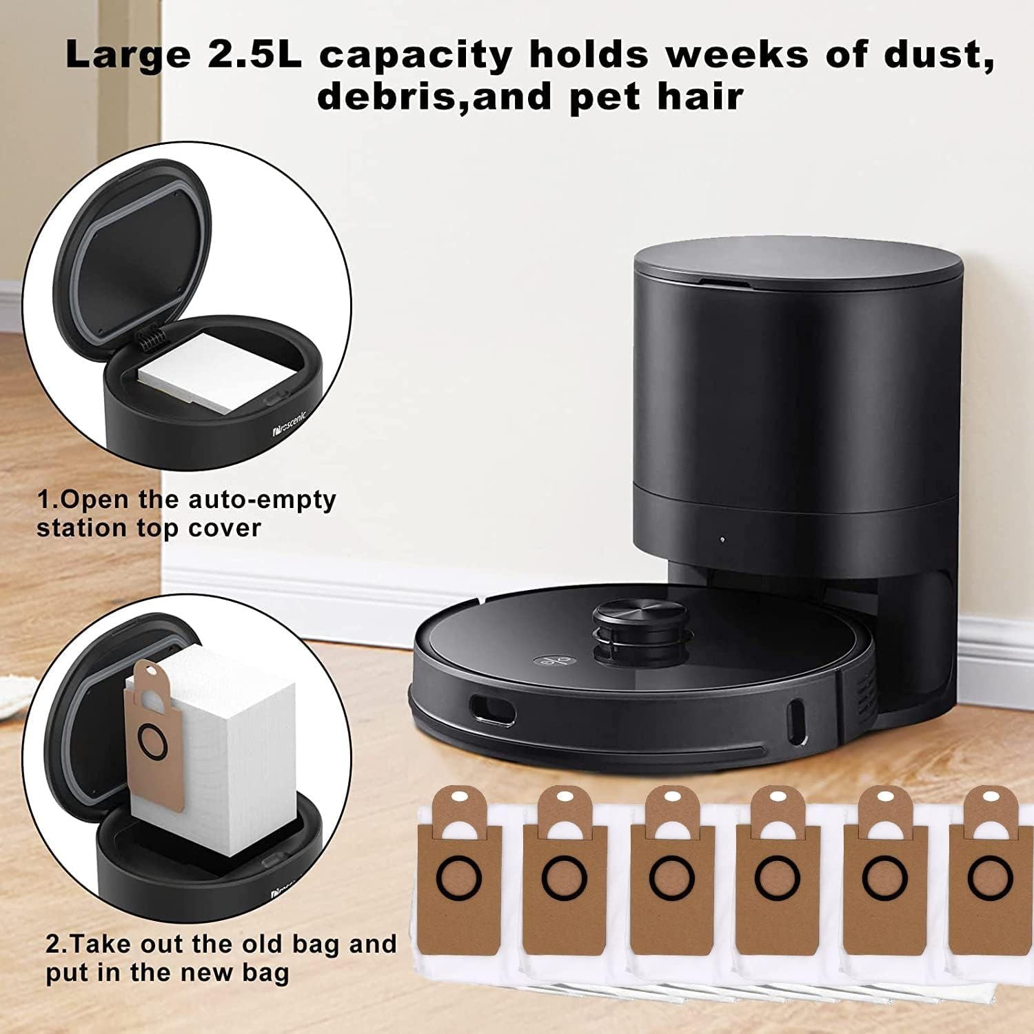 6 Pack Dust Bags or iHome AutoVac Nova Sel Empty Robot Vacuum Replacement Accessory Parts