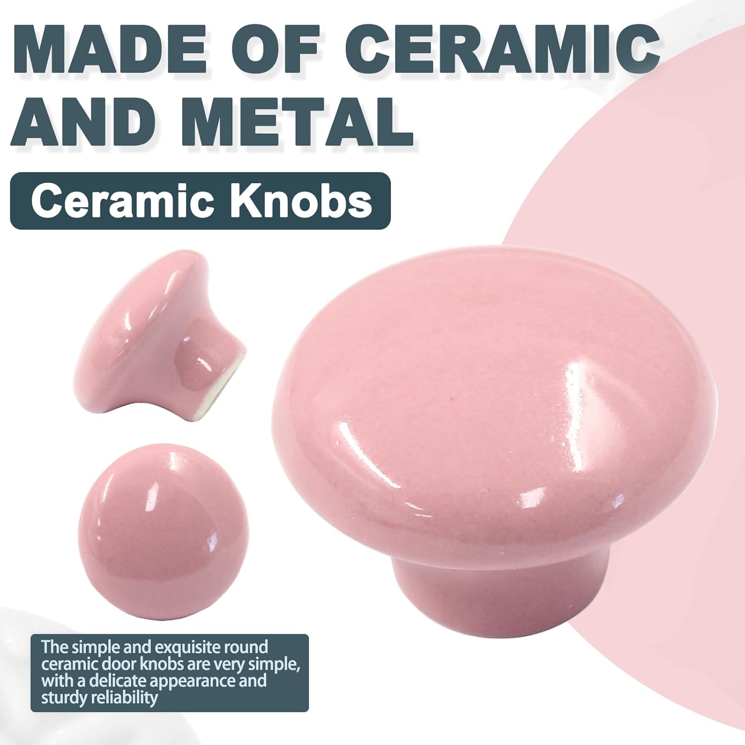 Biaungdo 10 Pack Ceramic Door Knobs, Retro Ceramic Dresser Knobs, Round Cabinet Knobs, Decorative Drawer Knobs Pulls for Cabinet, Closet, Drawer, Cupboard Pink
