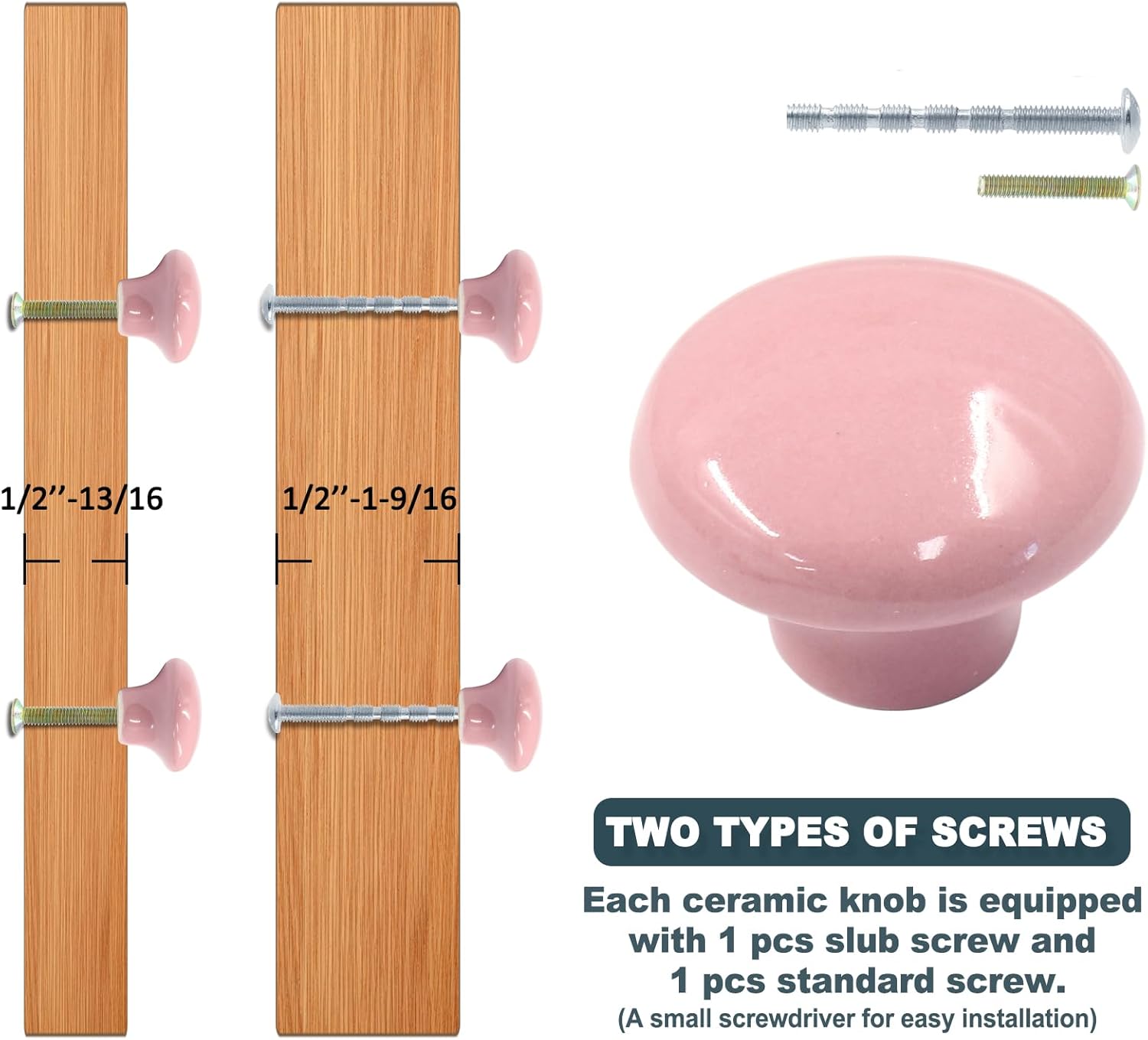 Biaungdo 10 Pack Ceramic Door Knobs, Retro Ceramic Dresser Knobs, Round Cabinet Knobs, Decorative Drawer Knobs Pulls for Cabinet, Closet, Drawer, Cupboard Pink