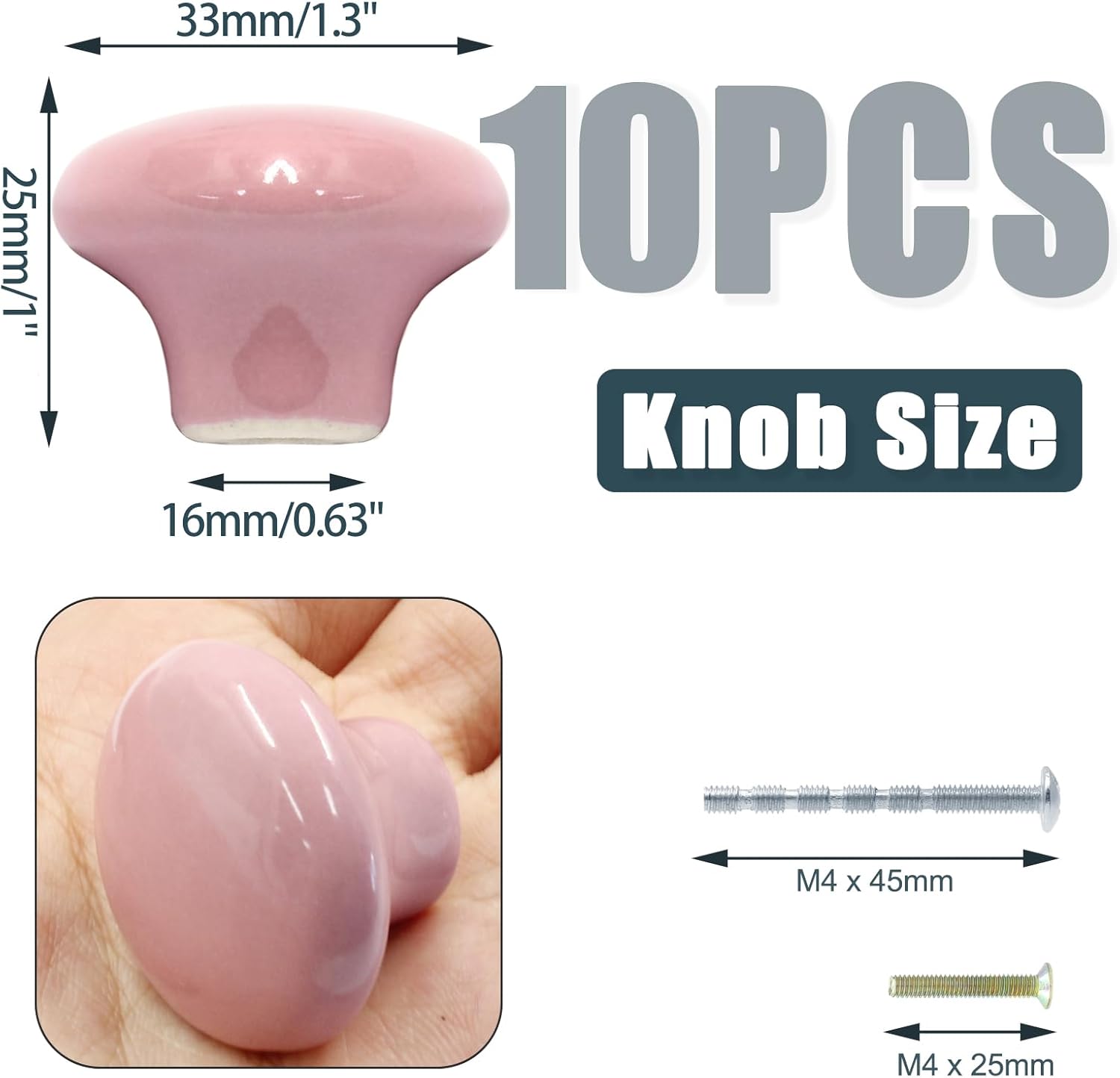 Biaungdo 10 Pack Ceramic Door Knobs, Retro Ceramic Dresser Knobs, Round Cabinet Knobs, Decorative Drawer Knobs Pulls for Cabinet, Closet, Drawer, Cupboard Pink