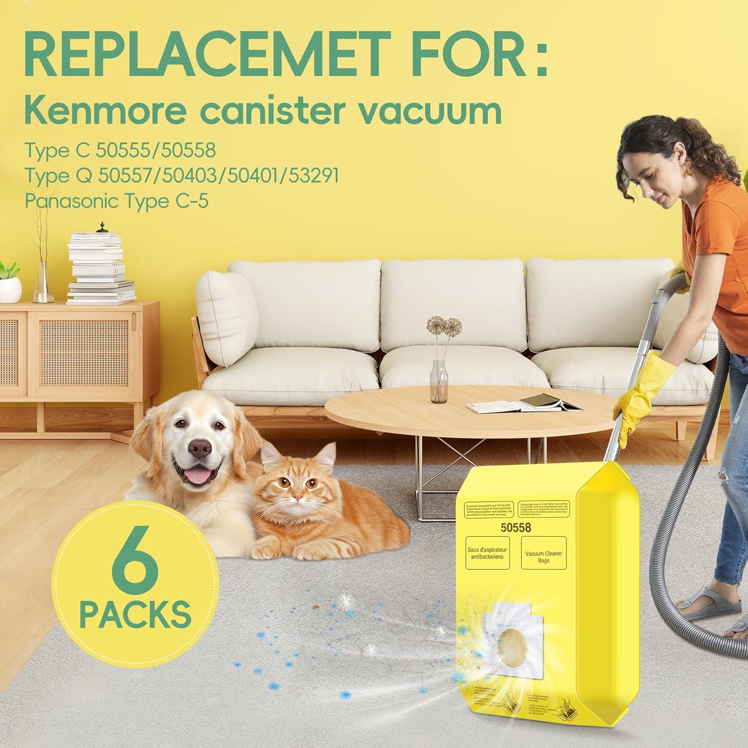 6 Pack Vacuum Cleaner Bags it or Kenmore Canister Type C/Q 5055 50555 50557 50558 and Pana·sonic Type C-5 C-18, 200 Series, 400 Series, 600 Series, 700 Series, 800 Series Vacuum By