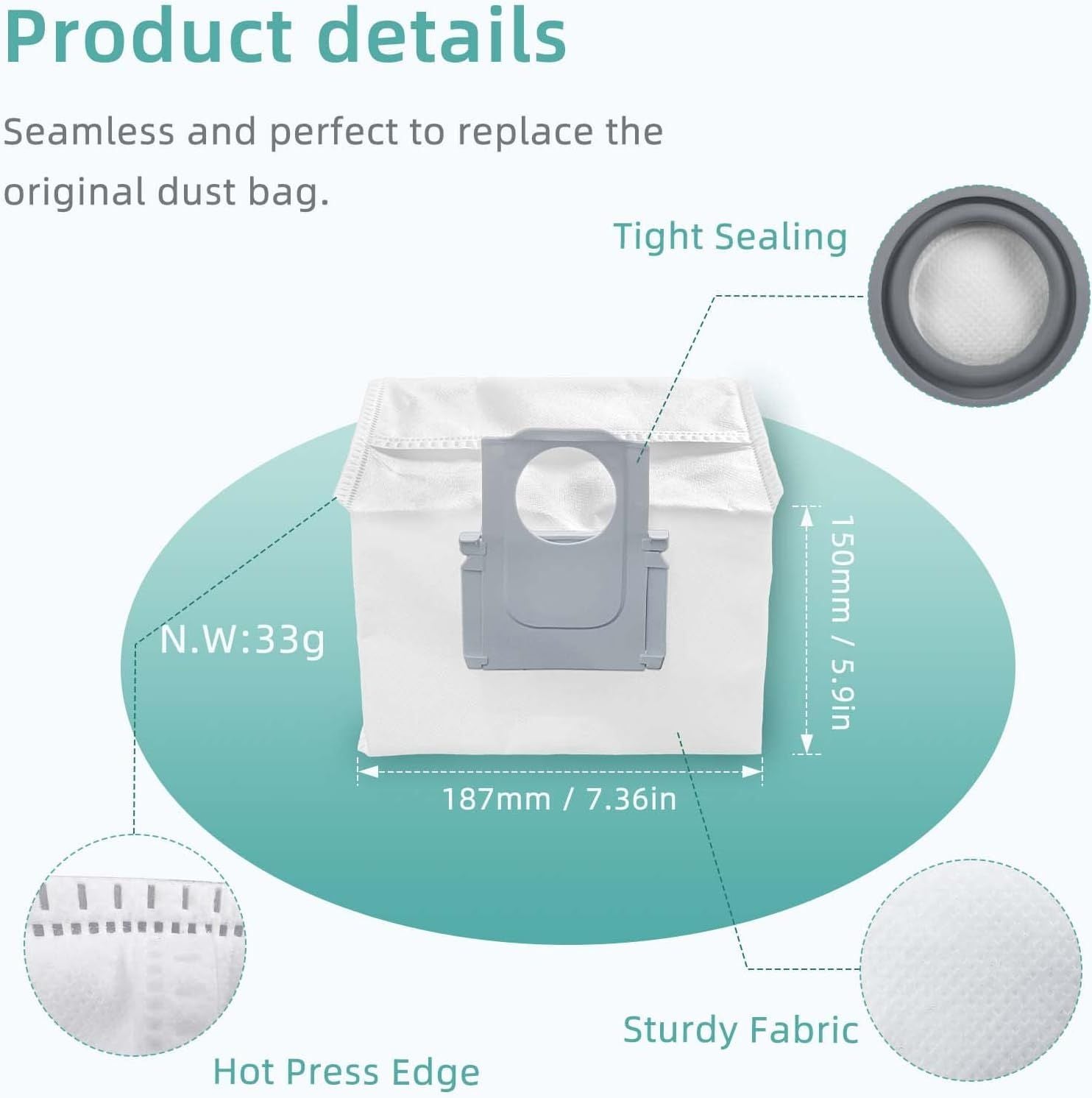 6 Pcs Replacement Reill Dust Bags Compatible with Q10 S5+, Q10 X5+, Q7 M5+, Q5 Max+, Q5+, S8 Pro Ultra, S8+, Q7 Max+, Q8 Max+, Robotic Vacuums 3L Large Capacity