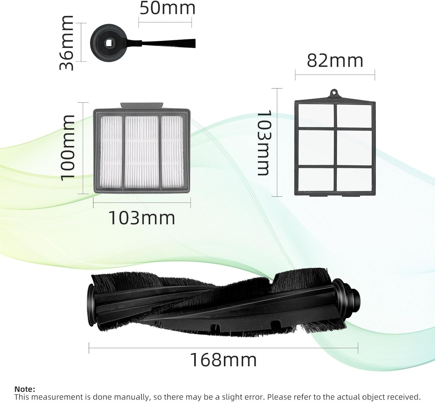 Spare Replacement Parts or Shark ION Robot AV751 AV752 AV753 S87 R85 RV850, RV850WV Vacuum Cleaner Accessory Kit Pack o 4 Side Brushes,1 Main Brush, 3 Pre-Motor ilter, 1 Cleaning Gear