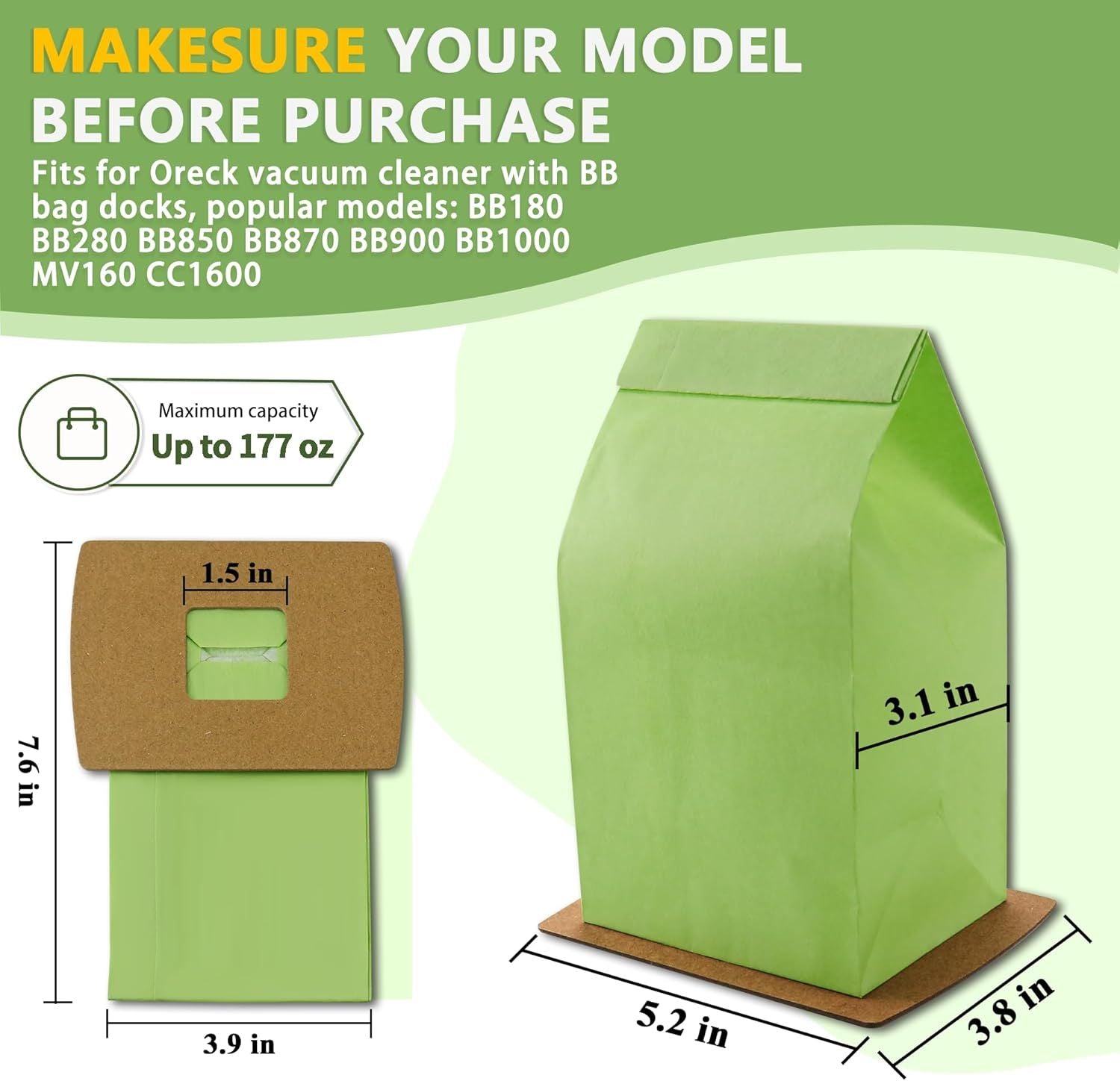 PKBB12DW Type BB Compact Canister Vacuum Bags Replacement or Oreck XL Buster B Canister Handheld Vacuum Cleaner BB180 BB280 BB850 BB870 BB900 BB1000 MV160 CC1600, 10 Pack