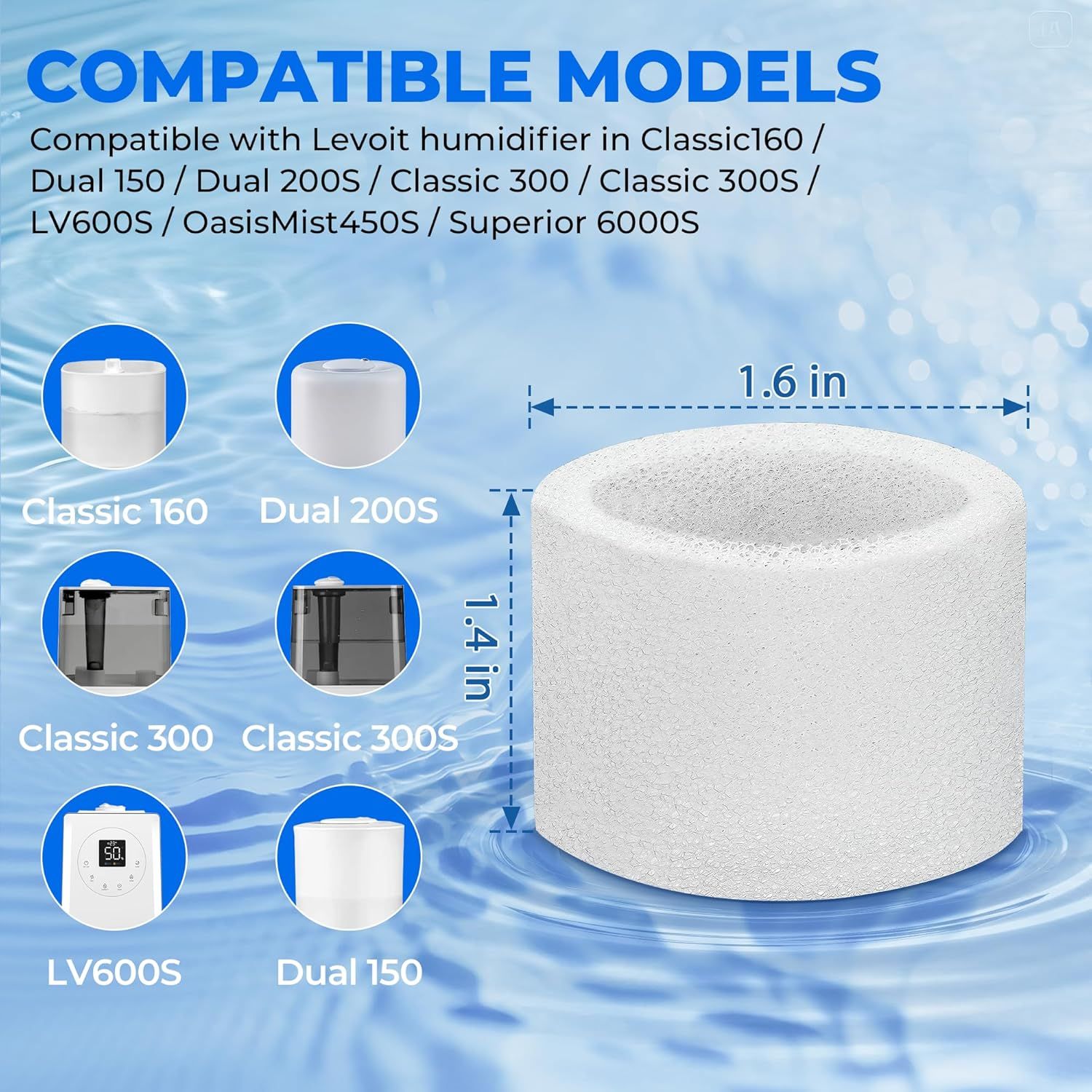 30-Pack Top ill Humidiier Replacement ilters or LEVOIT Classic160, Dual150, Dual200S, Classic300 S , LV600S, OasisMist 450S, Superior6000S Series Humidiiers by
