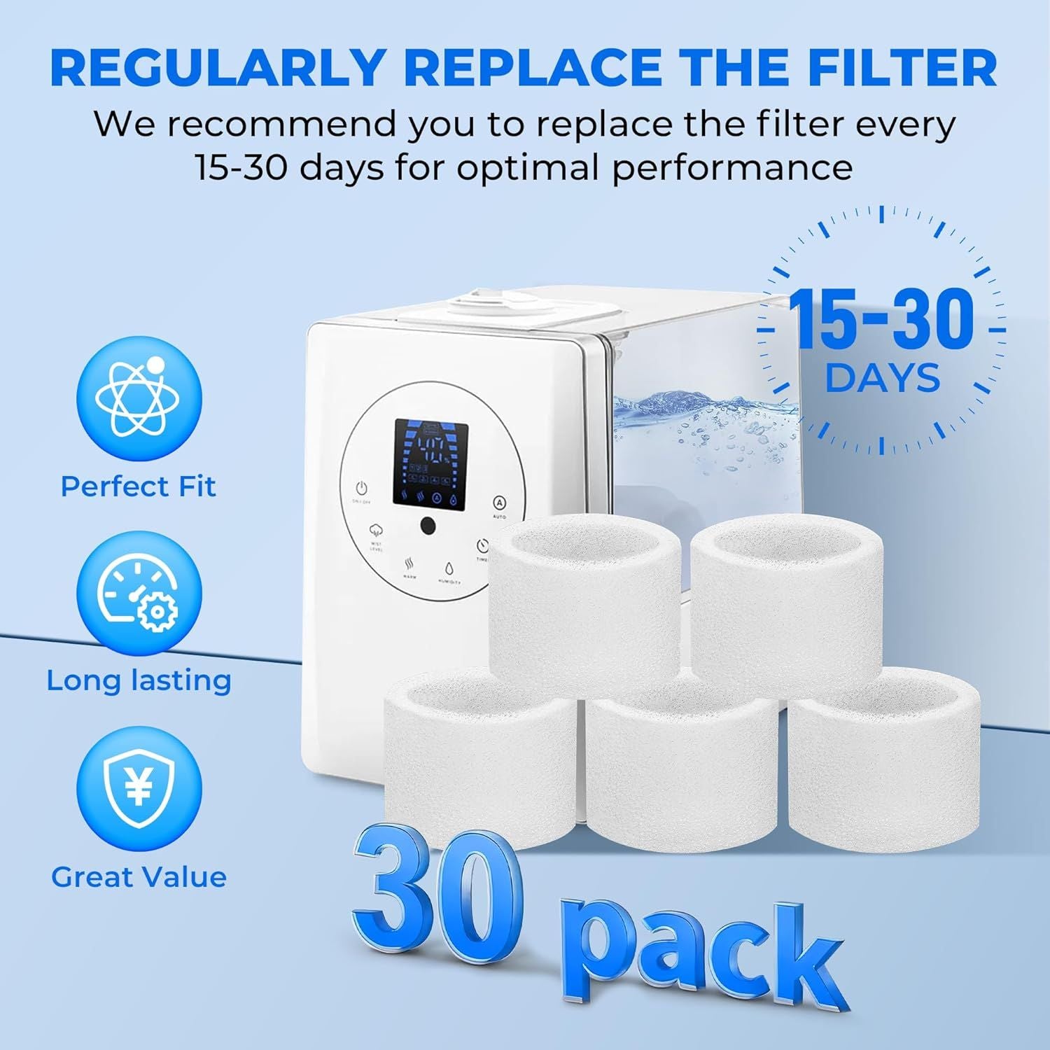 30-Pack Top ill Humidiier Replacement ilters or LEVOIT Classic160, Dual150, Dual200S, Classic300 S , LV600S, OasisMist 450S, Superior6000S Series Humidiiers by