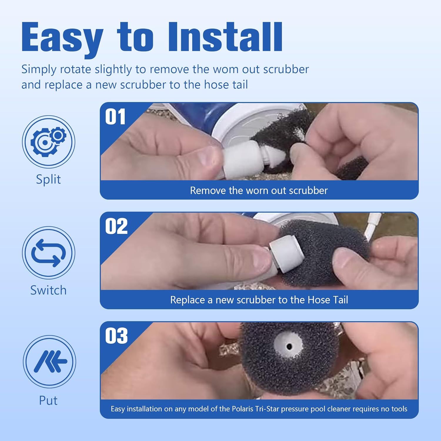 10 Pack Tail Scrubber Replacement or Polaris 280 360 180 380 480 3900 Pool Cleaner Parts, Sweep Hose Scrubber