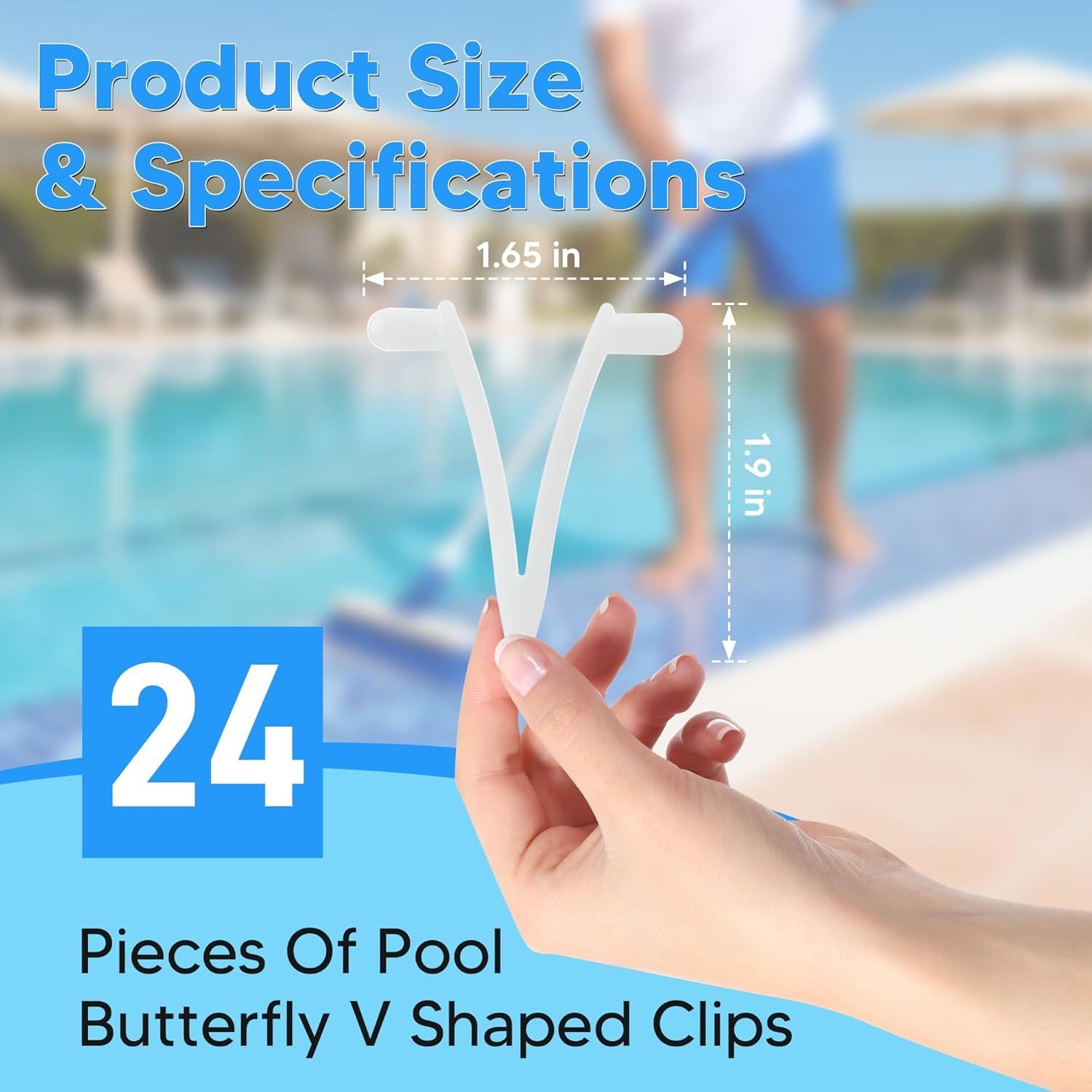 Pool Butterly Clips V-Clips Attachment Clips Replacement or Pool Spa Brush Lea Rake Lea Skimmer 24 Pack