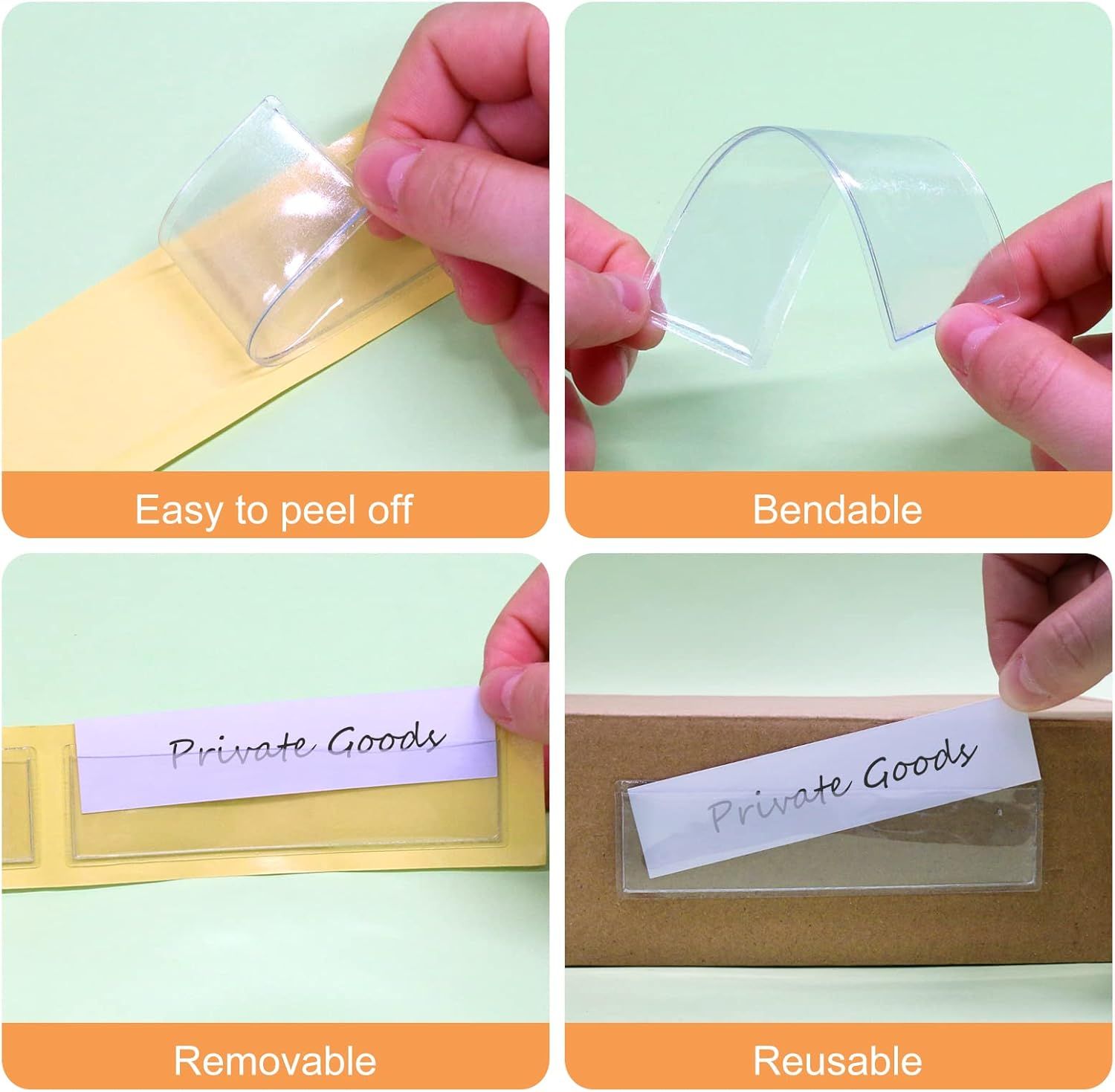 Label Holders Adhesive Shel Tags - 50Pcs Clear Plastic Labels or Storage Bins with Name Label Badge Inserts, Removable Adhesive Pockets or Shel Mailbox Binders Drawers Cabinets Organizer
