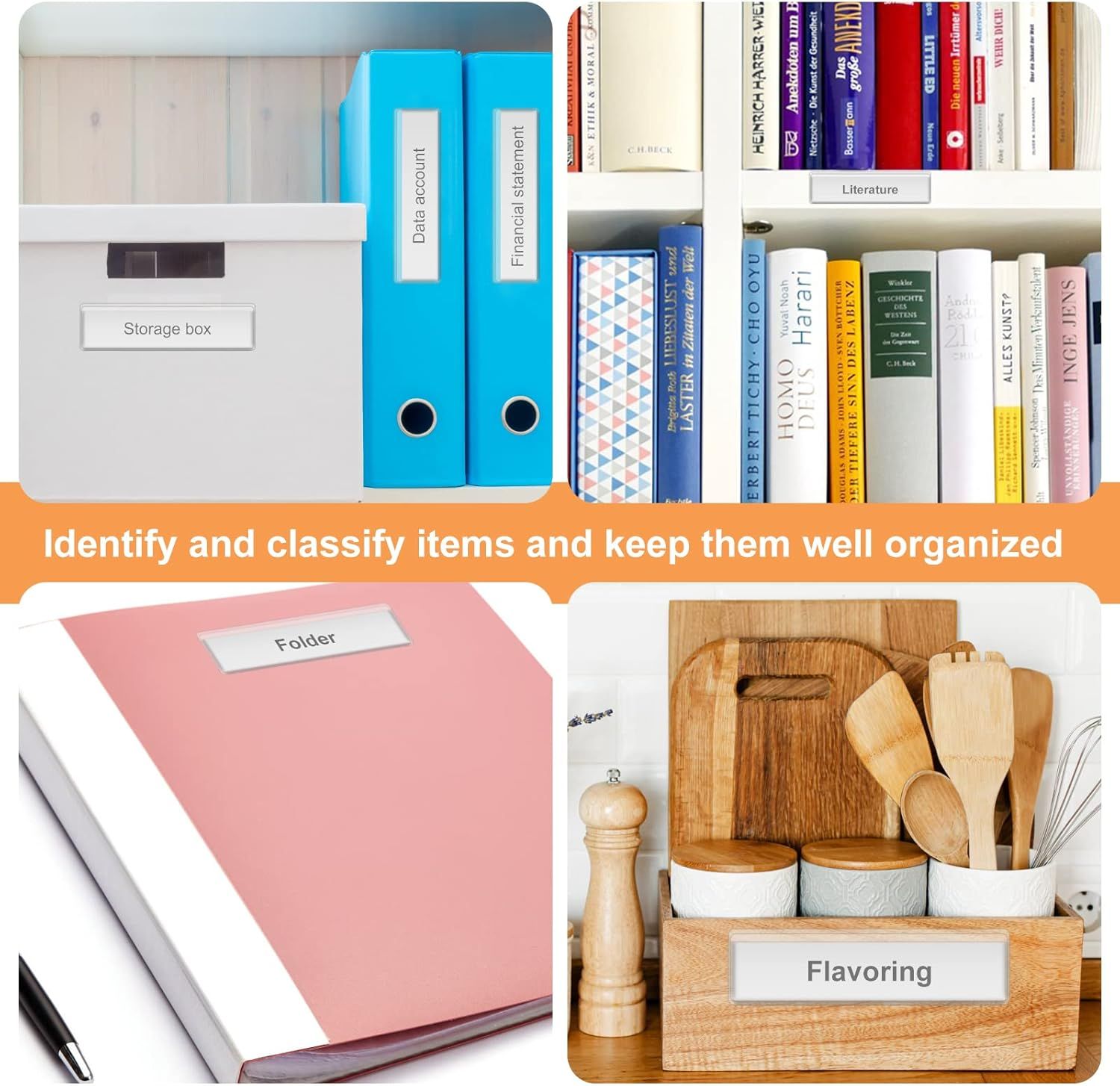 Label Holders Adhesive Shel Tags - 50Pcs Clear Plastic Labels or Storage Bins with Name Label Badge Inserts, Removable Adhesive Pockets or Shel Mailbox Binders Drawers Cabinets Organizer